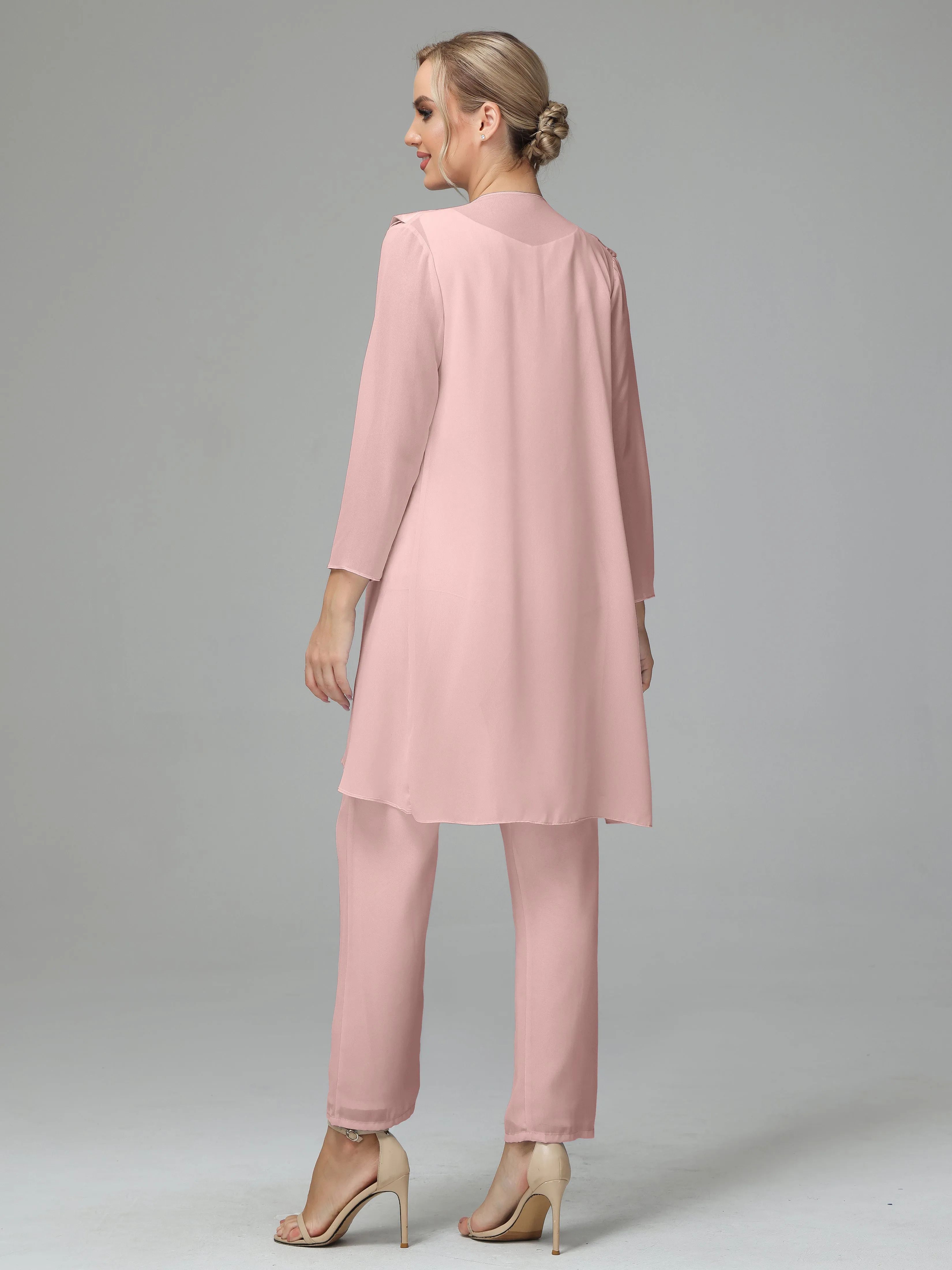 3 Pieces Chiffon Elegant Mother Of The Bride Dress Pants Suits