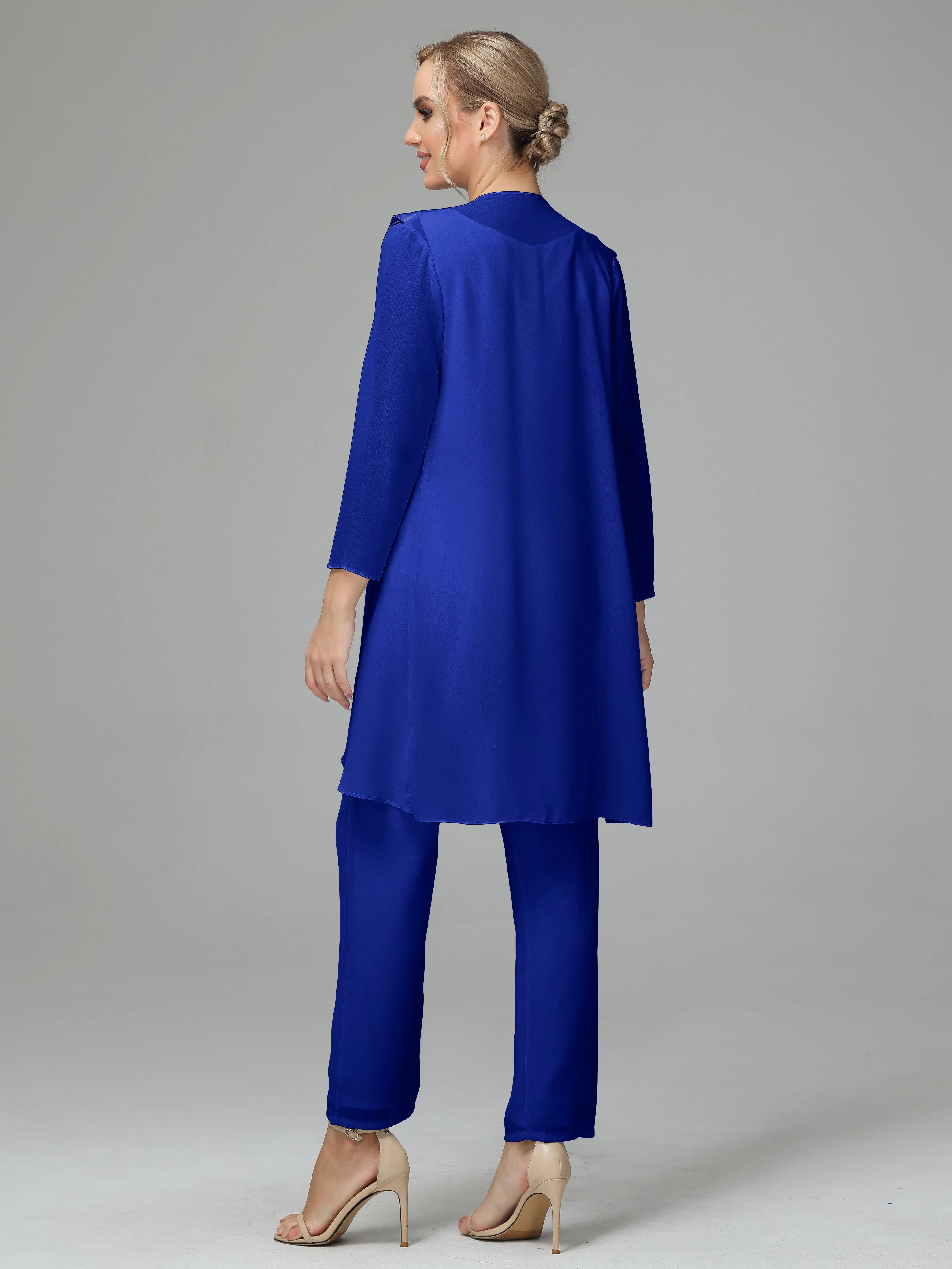 3 Pieces Chiffon Elegant Mother Of The Bride Dress Pants Suits