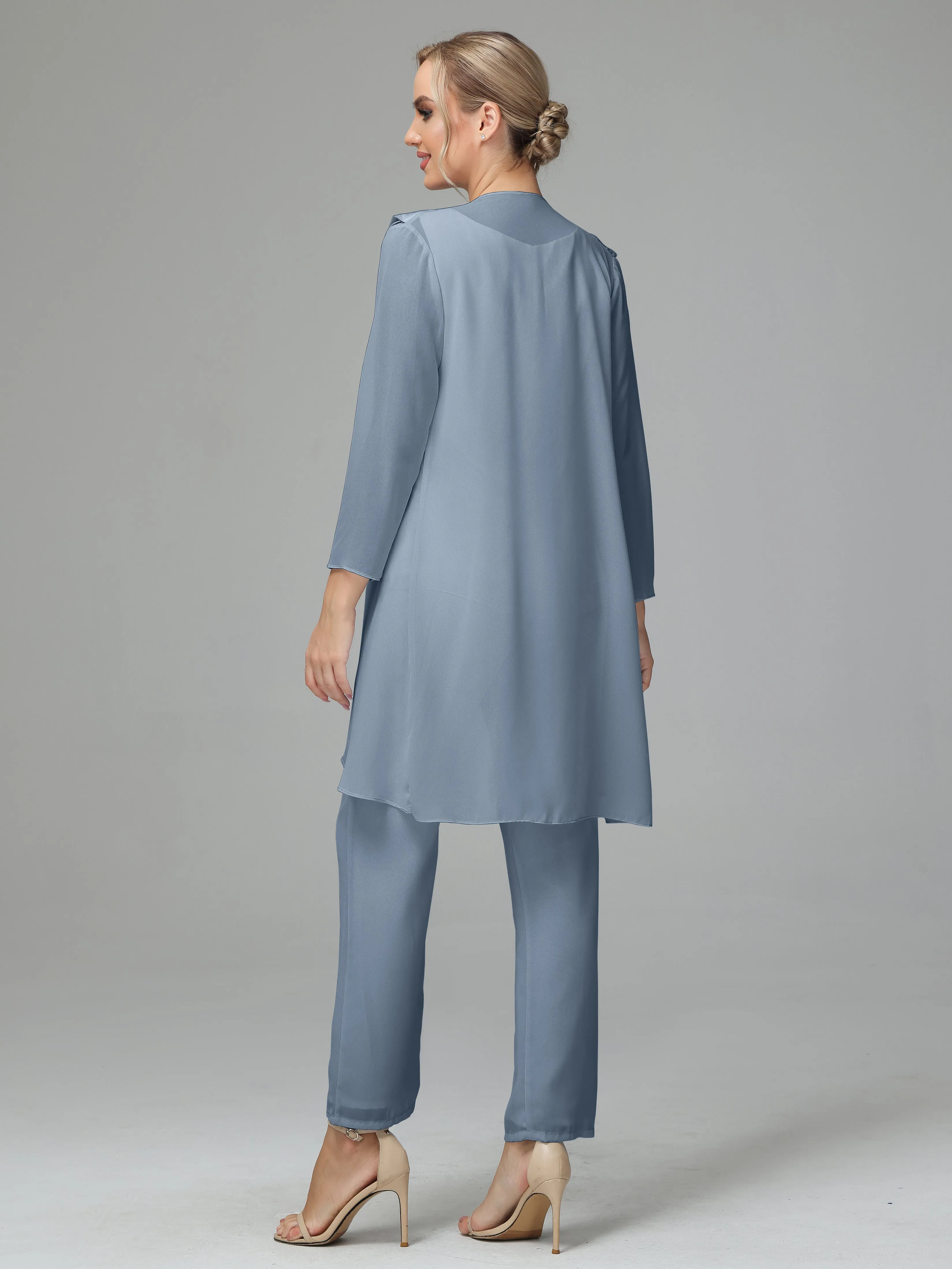 3 Pieces Chiffon Elegant Mother Of The Bride Dress Pants Suits