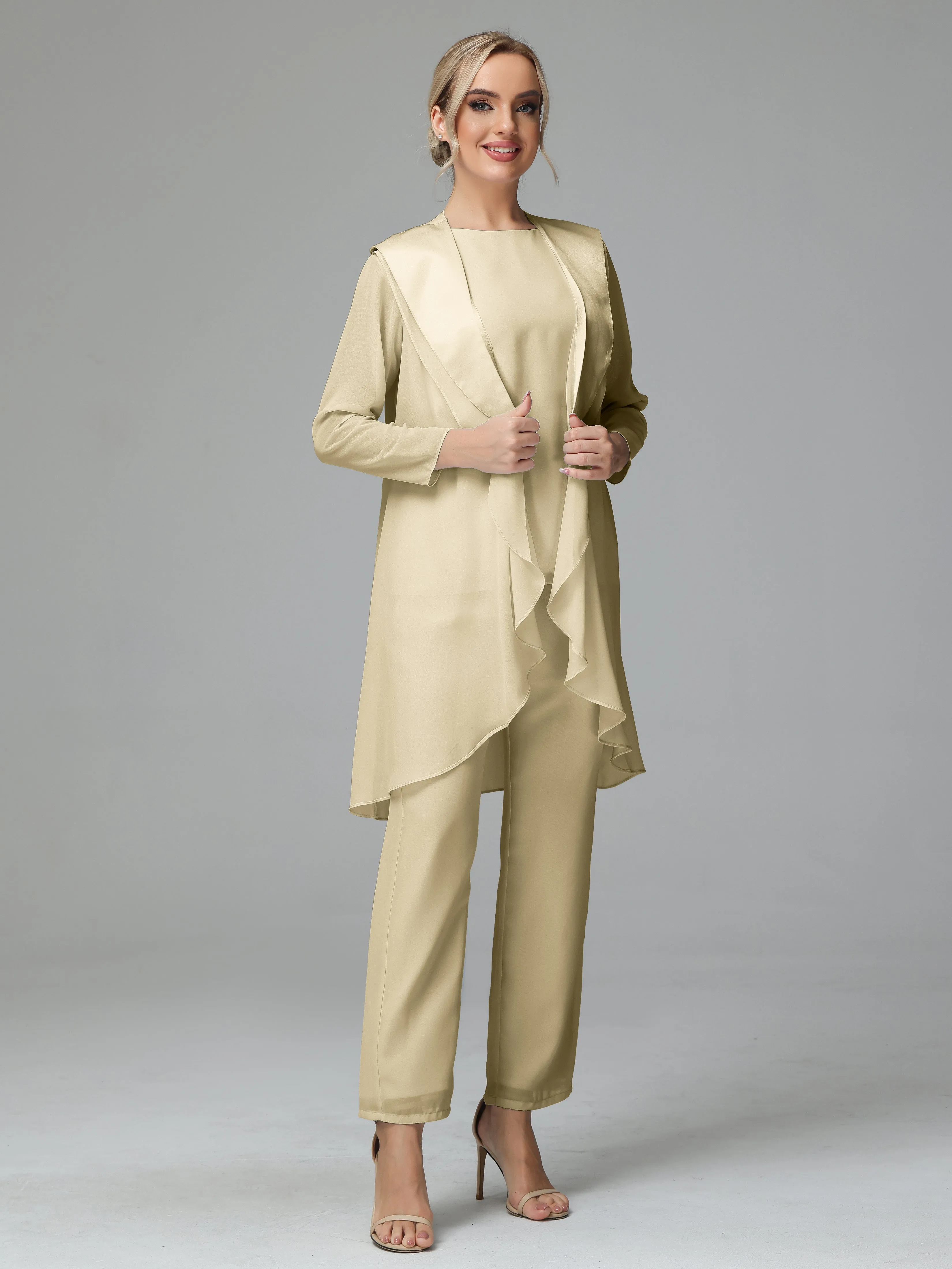3 Pieces Chiffon Elegant Mother Of The Bride Dress Pants Suits