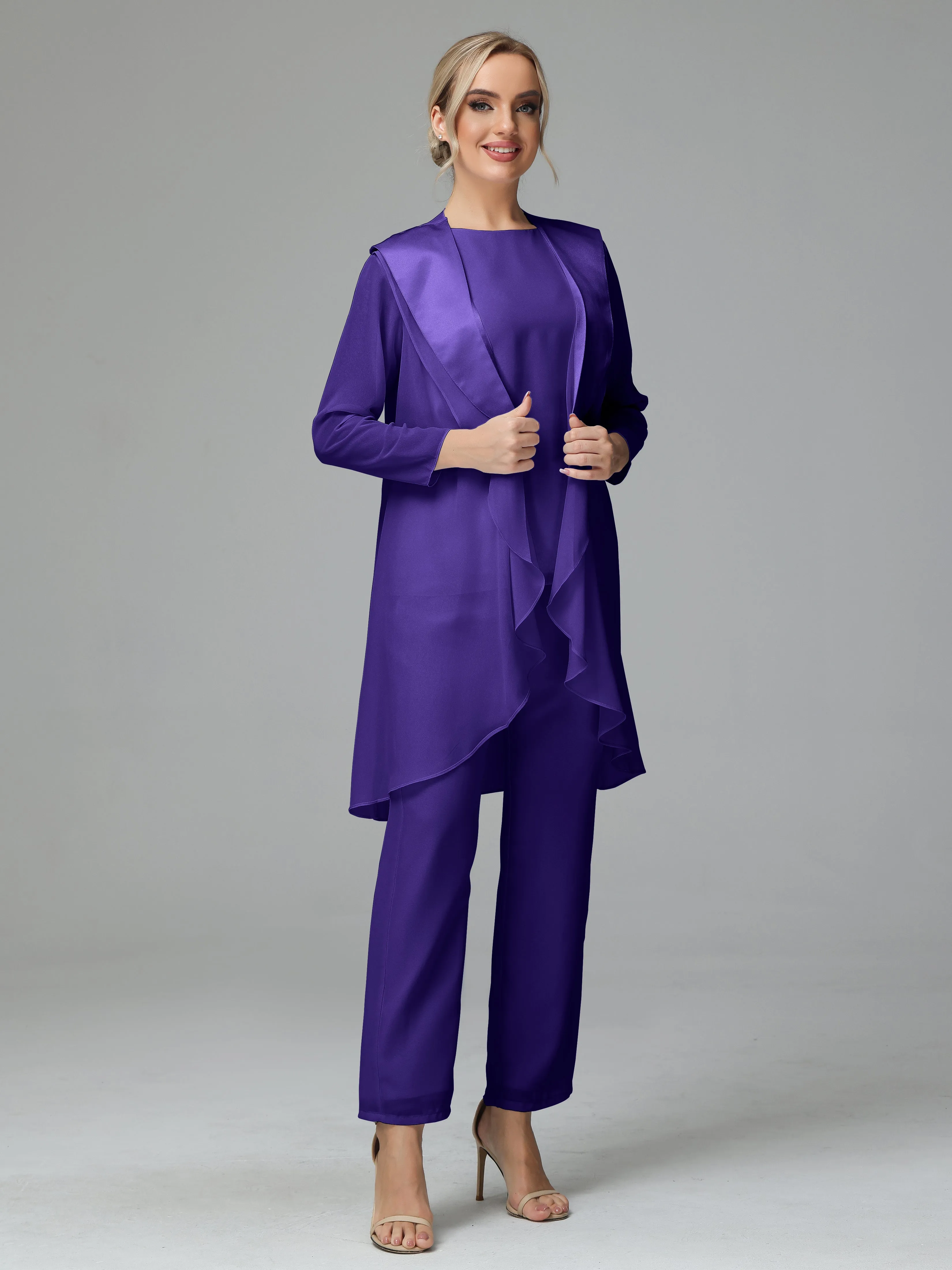 3 Pieces Chiffon Elegant Mother Of The Bride Dress Pants Suits