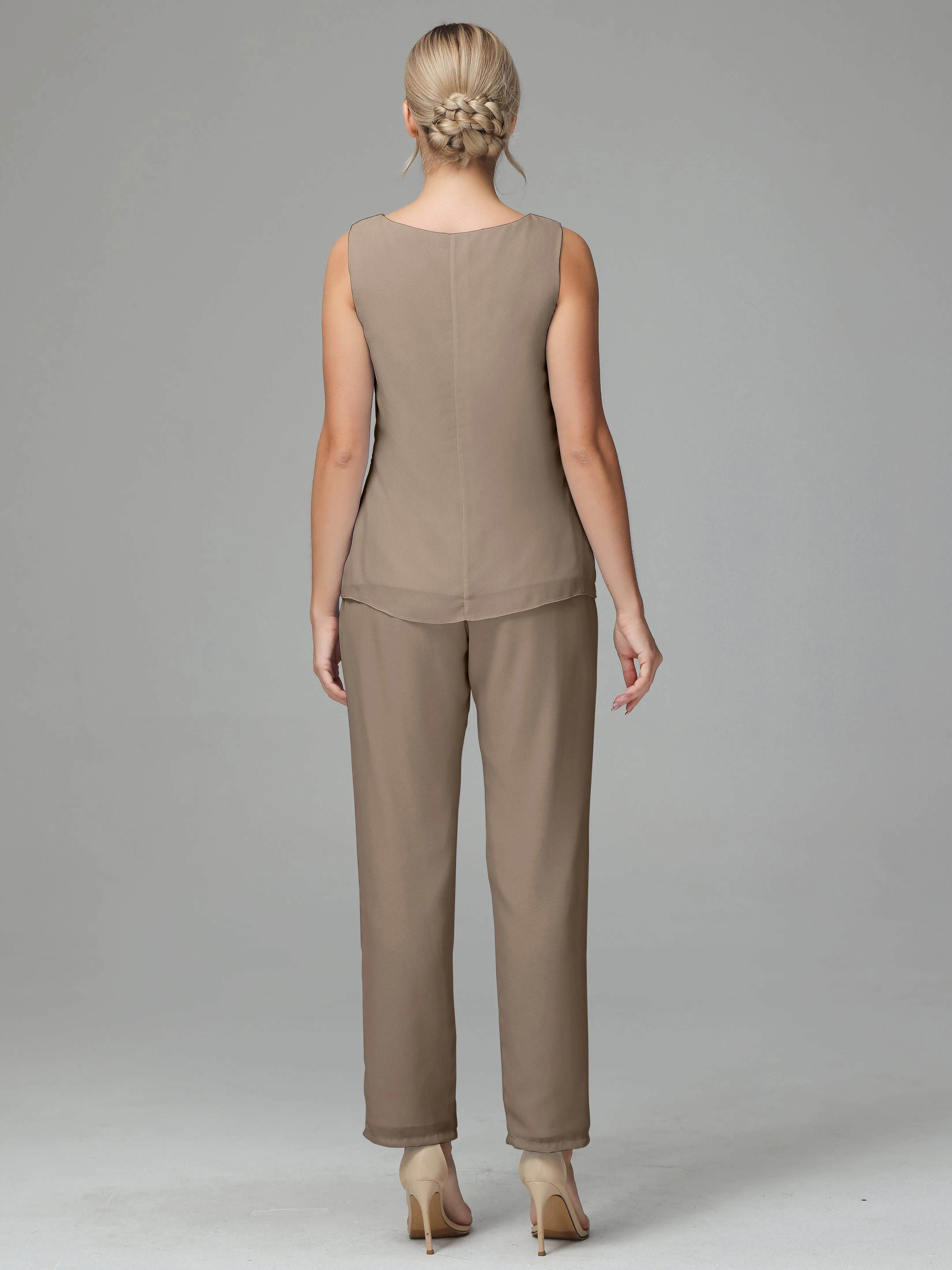 3 Pieces Chiffon Elegant Mother Of The Bride Dress Pants Suits