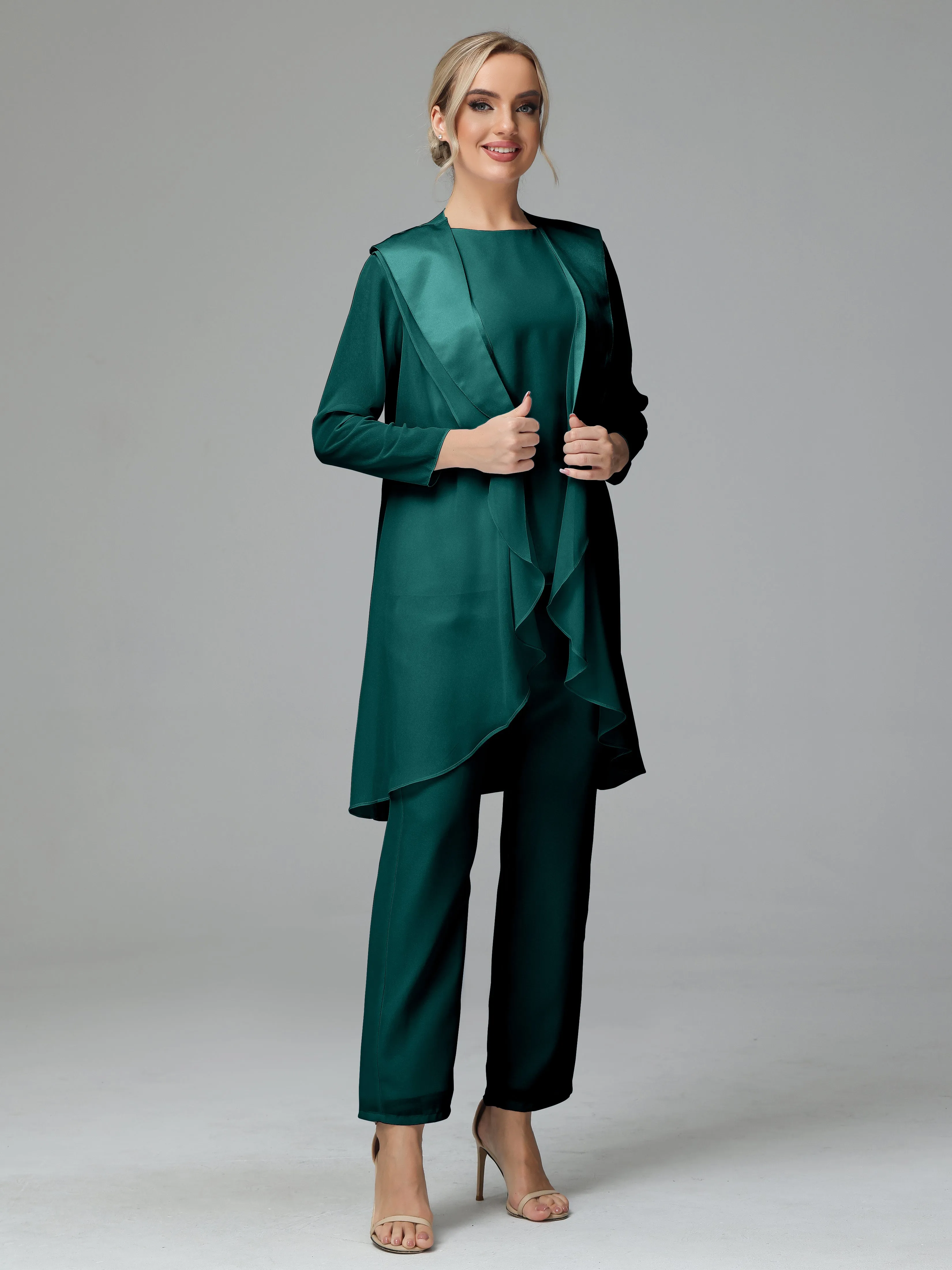 3 Pieces Chiffon Elegant Mother Of The Bride Dress Pants Suits