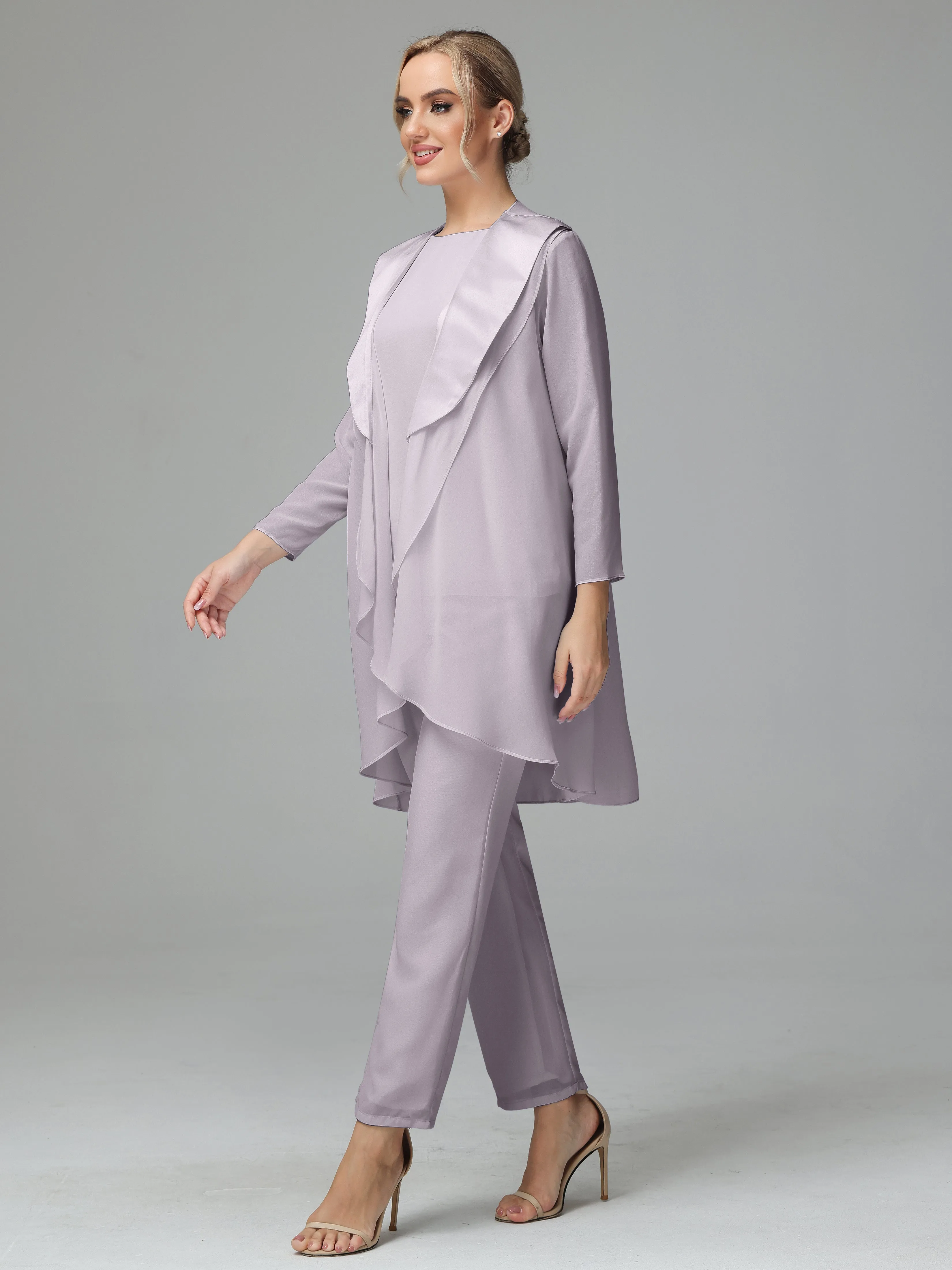 3 Pieces Chiffon Elegant Mother Of The Bride Dress Pants Suits