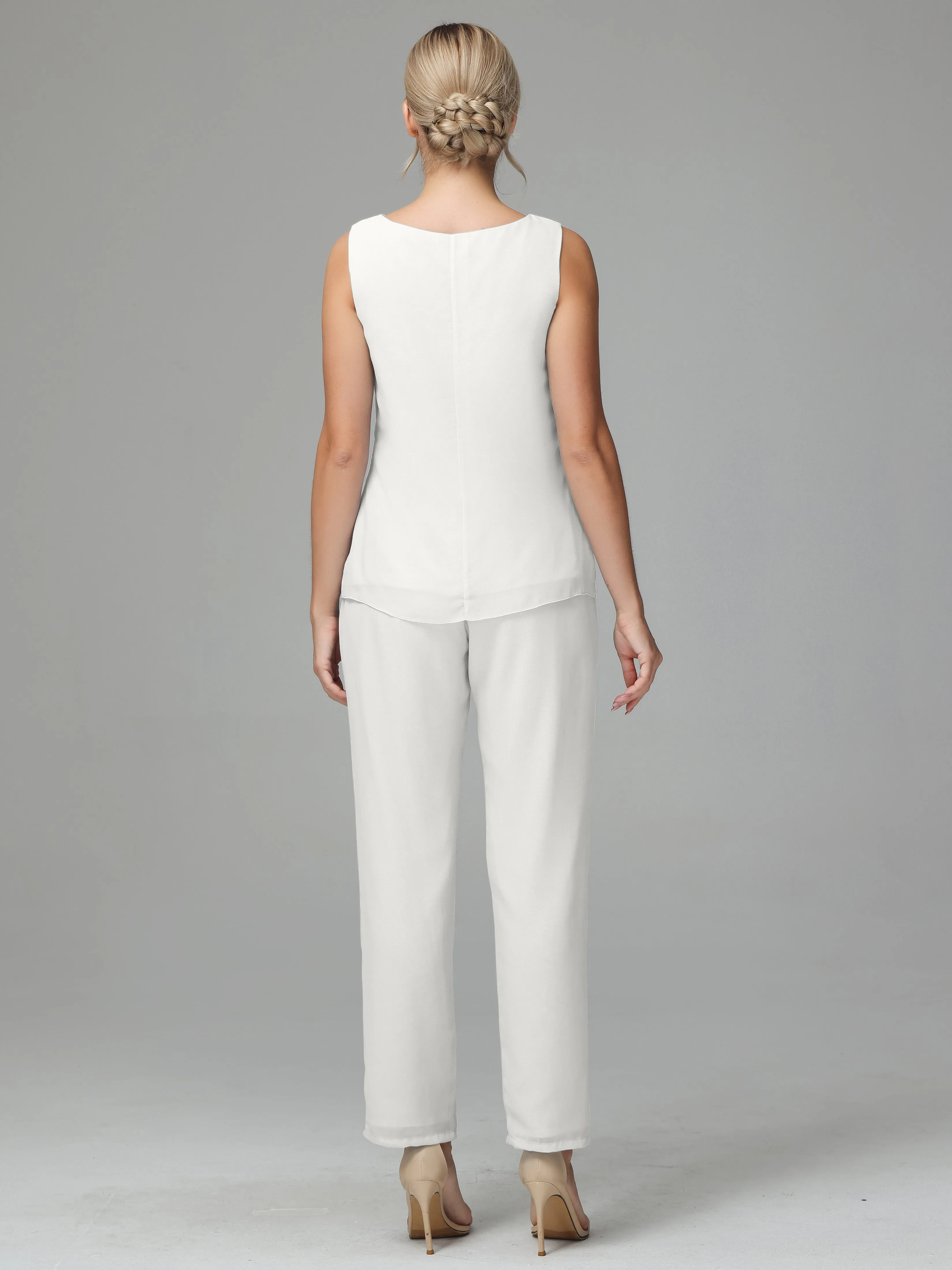 3 Pieces Chiffon Elegant Mother Of The Bride Dress Pants Suits