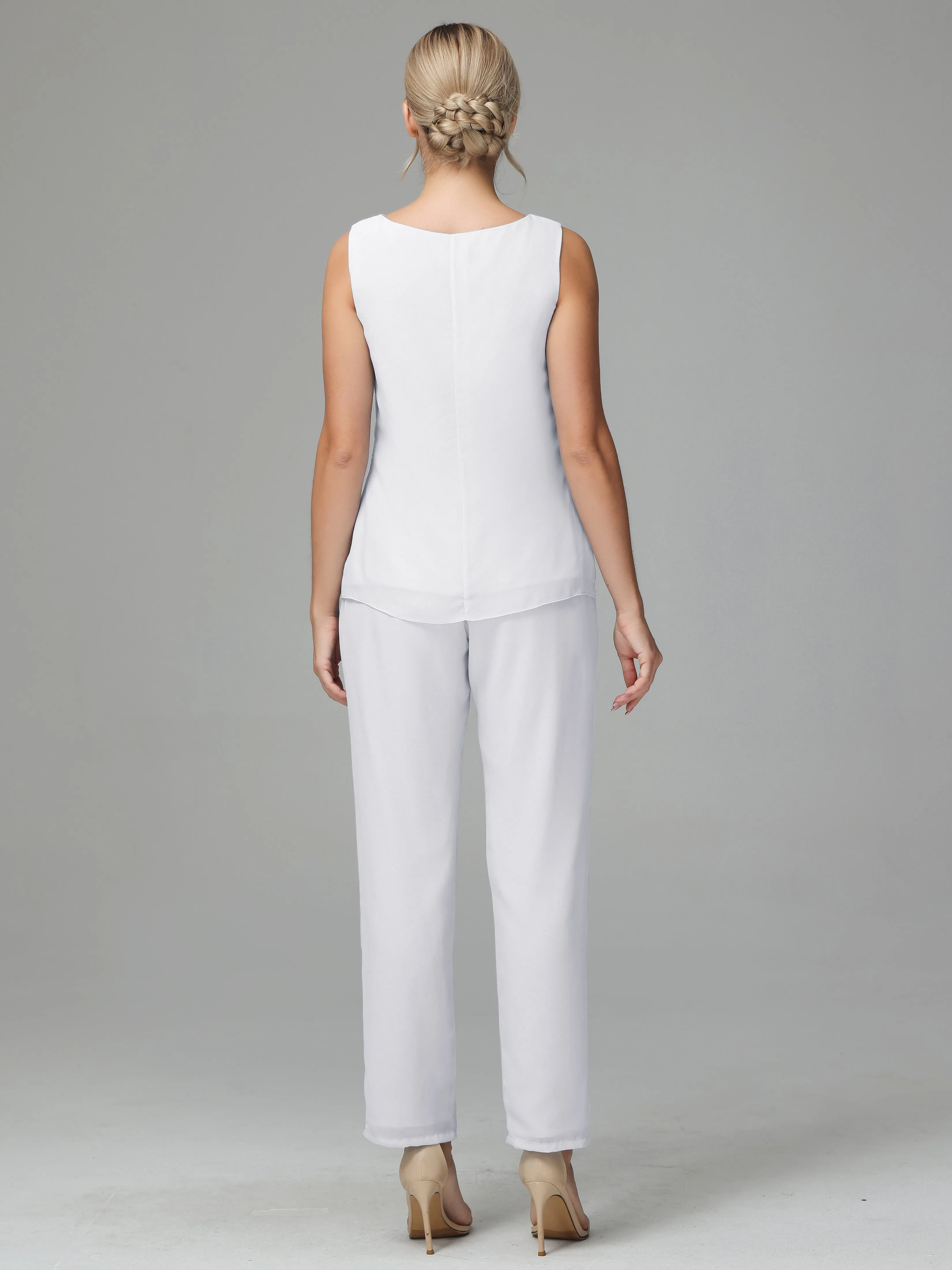 3 Pieces Chiffon Elegant Mother Of The Bride Dress Pants Suits