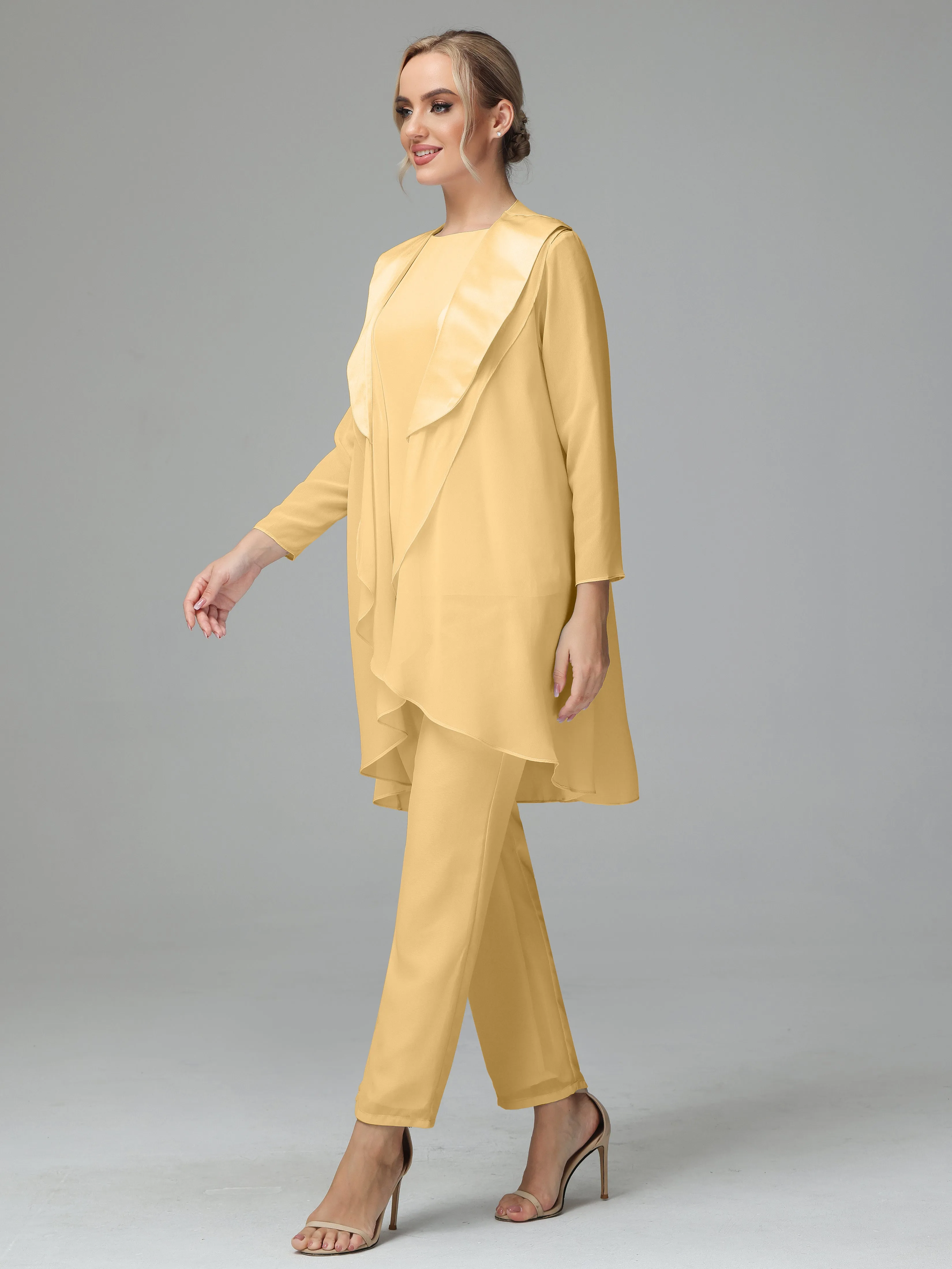 3 Pieces Chiffon Elegant Mother Of The Bride Dress Pants Suits