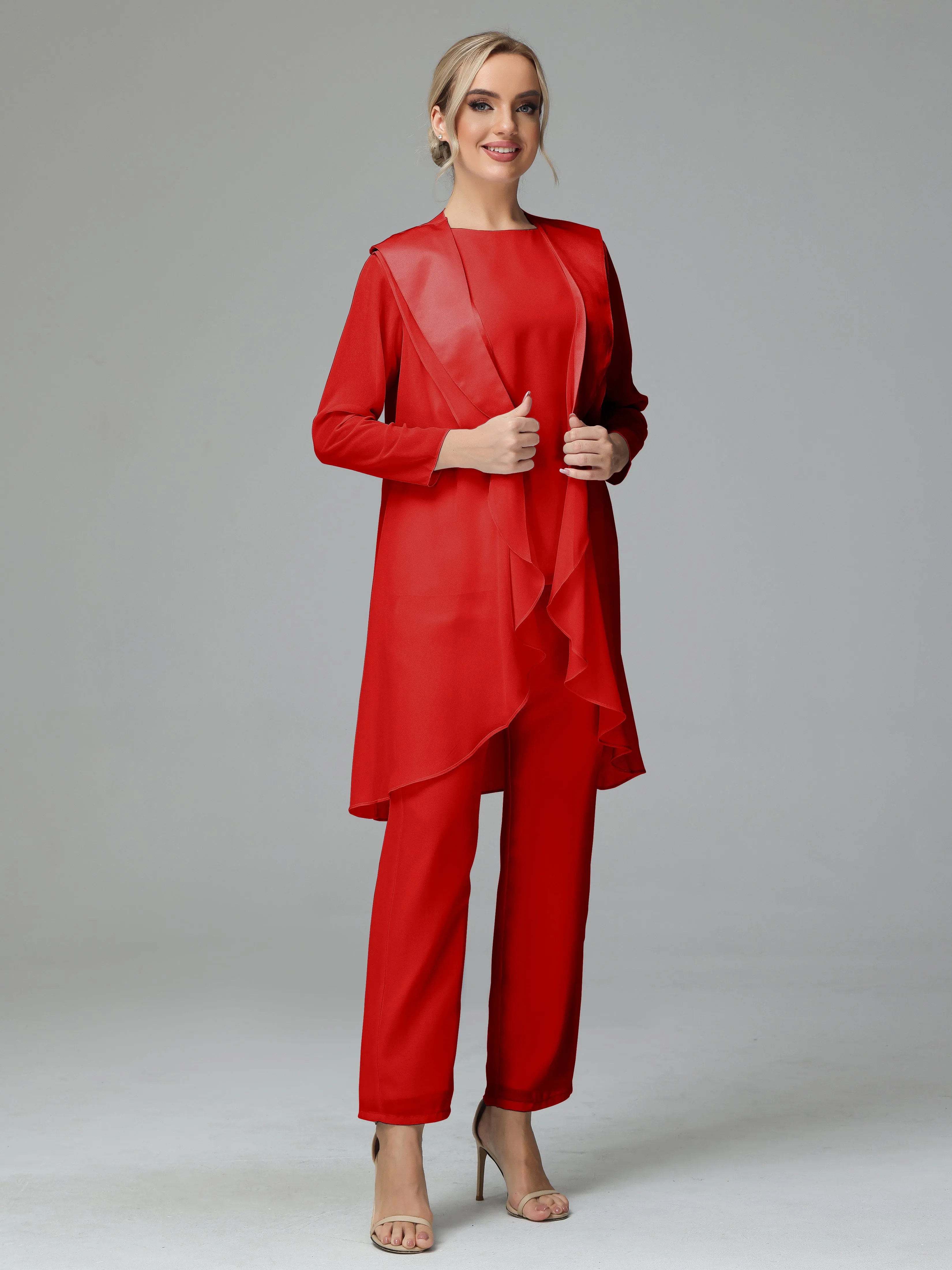3 Pieces Chiffon Elegant Mother Of The Bride Dress Pants Suits