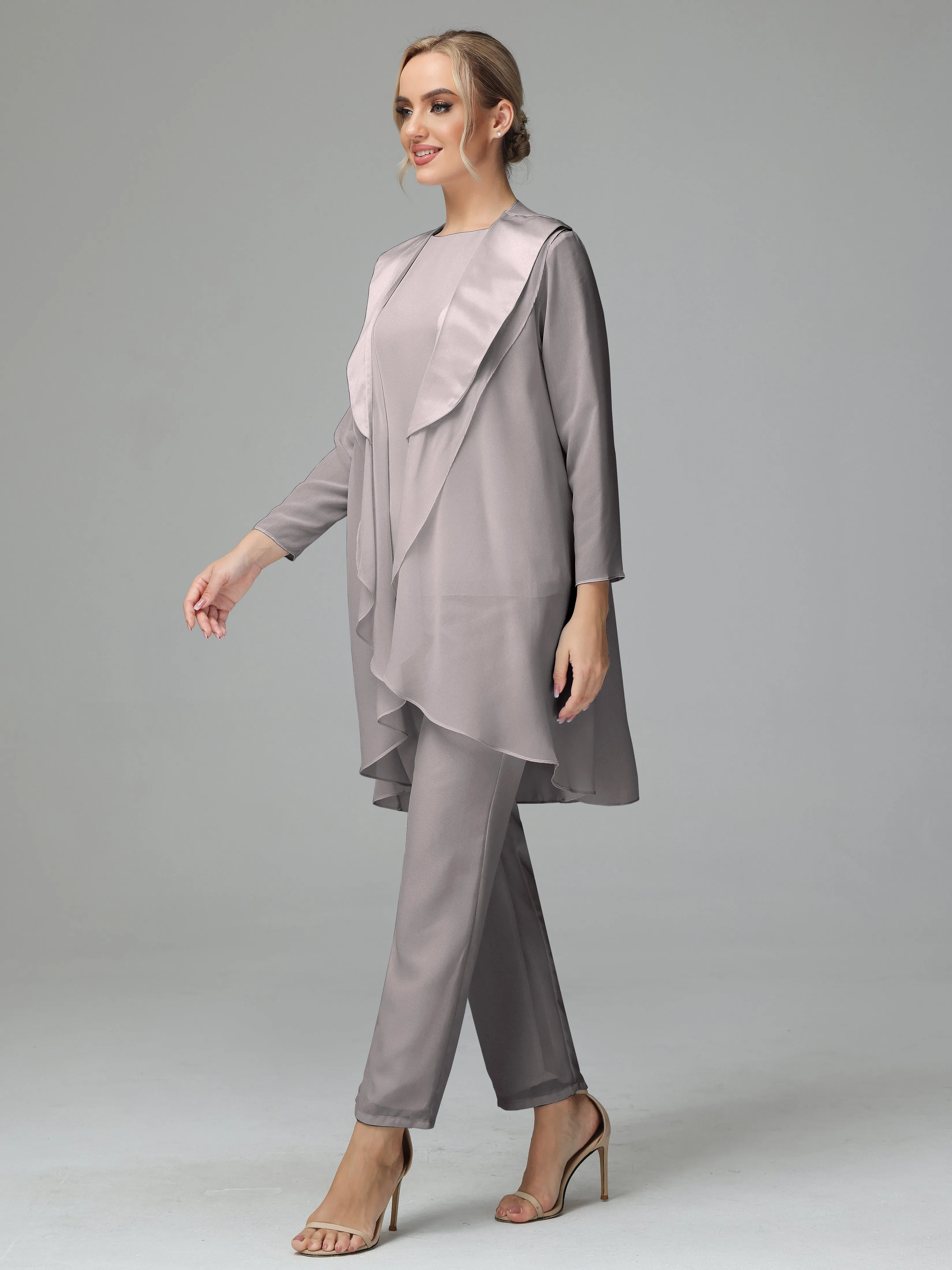 3 Pieces Chiffon Elegant Mother Of The Bride Dress Pants Suits