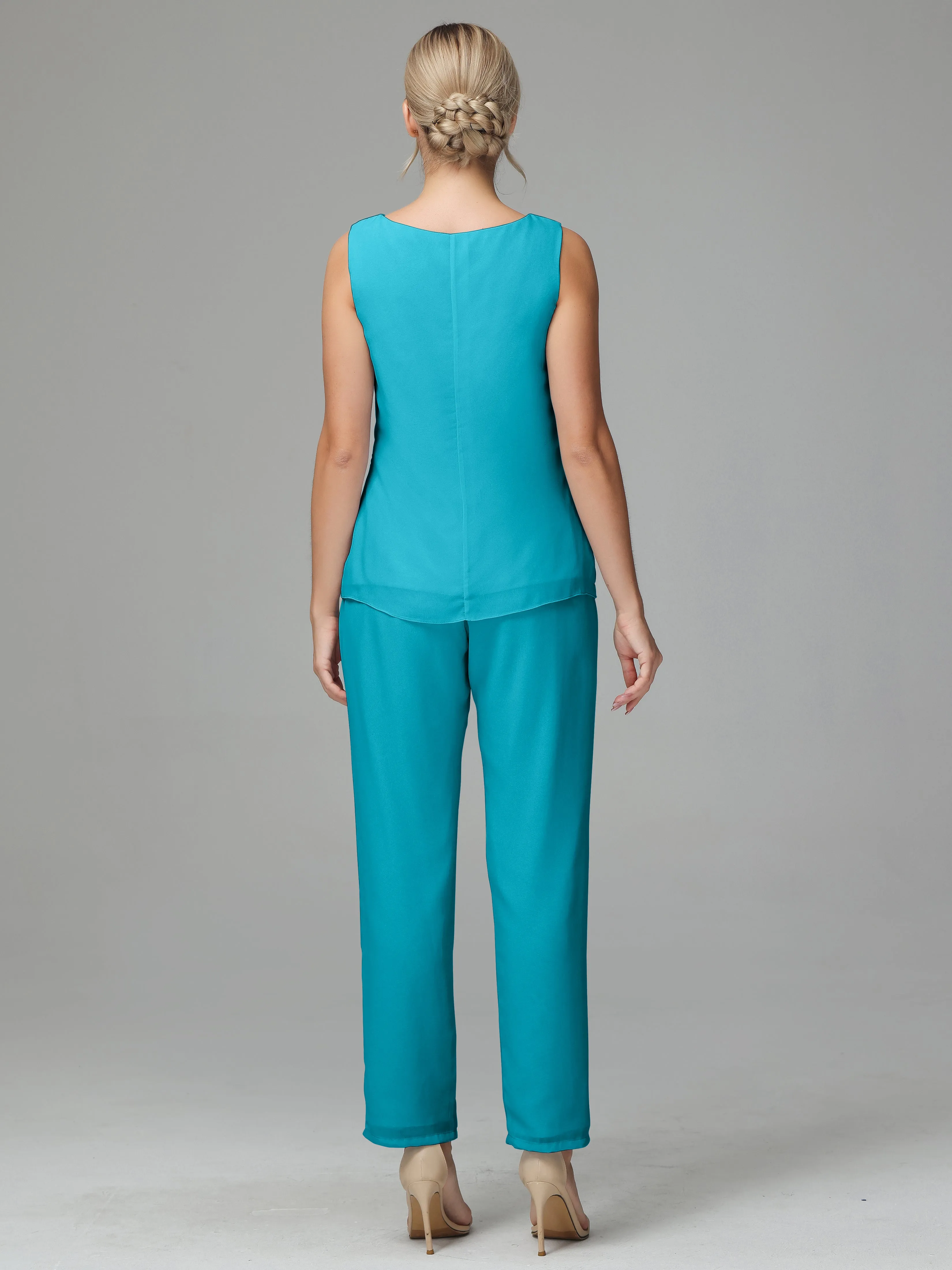 3 Pieces Chiffon Elegant Mother Of The Bride Dress Pants Suits
