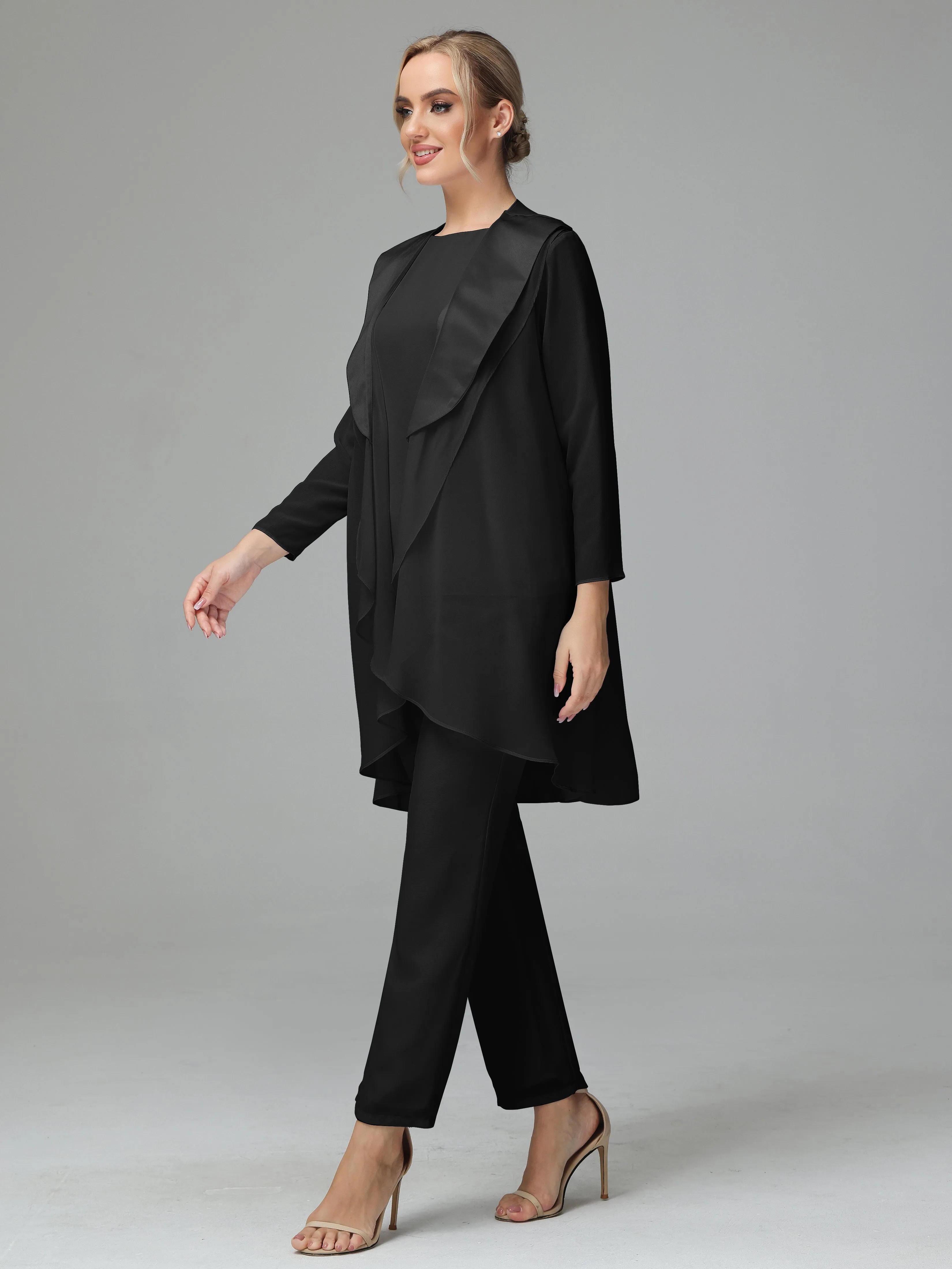 3 Pieces Chiffon Elegant Mother Of The Bride Dress Pants Suits