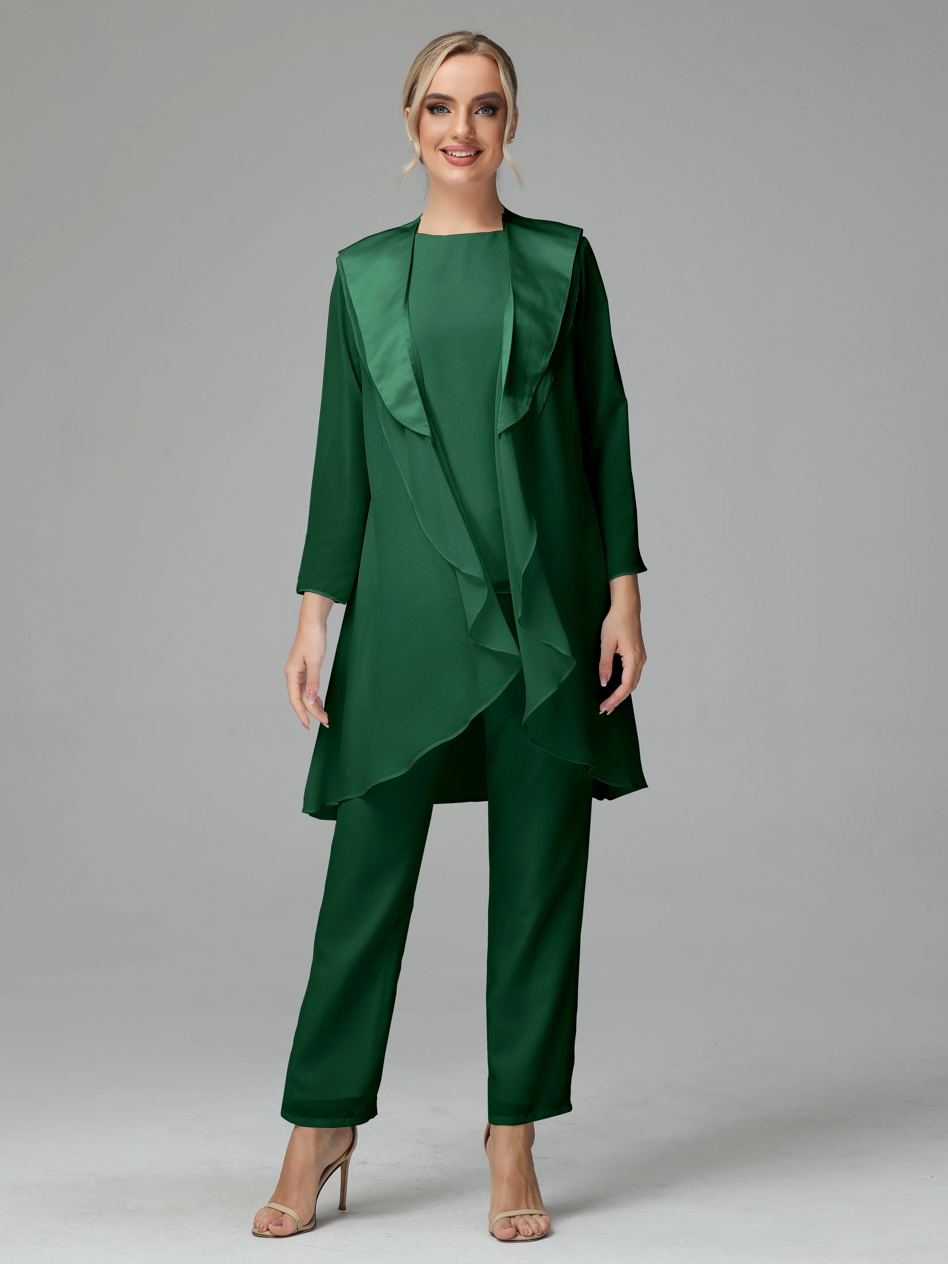 3 Pieces Chiffon Elegant Mother Of The Bride Dress Pants Suits