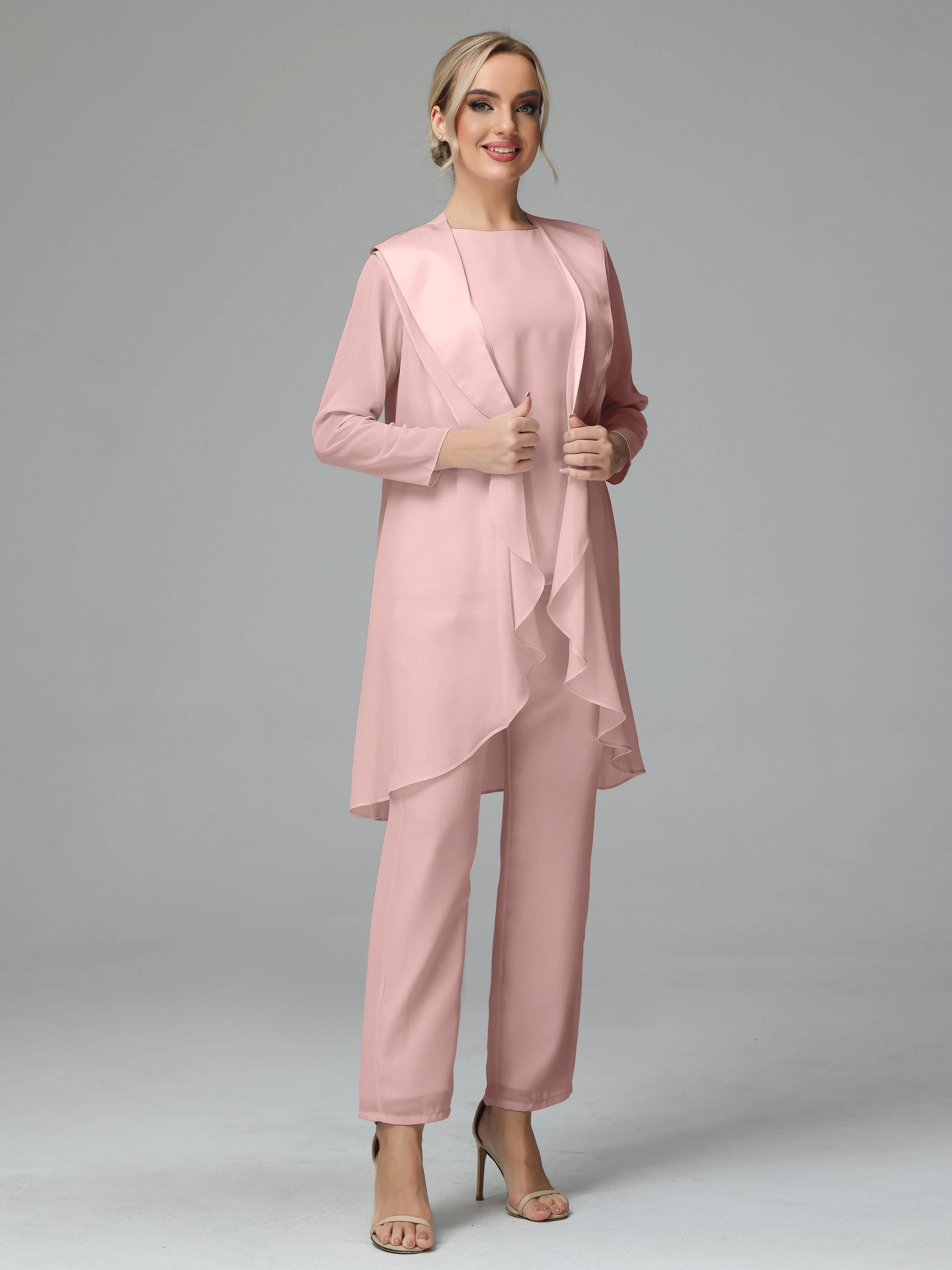 3 Pieces Chiffon Elegant Mother Of The Bride Dress Pants Suits