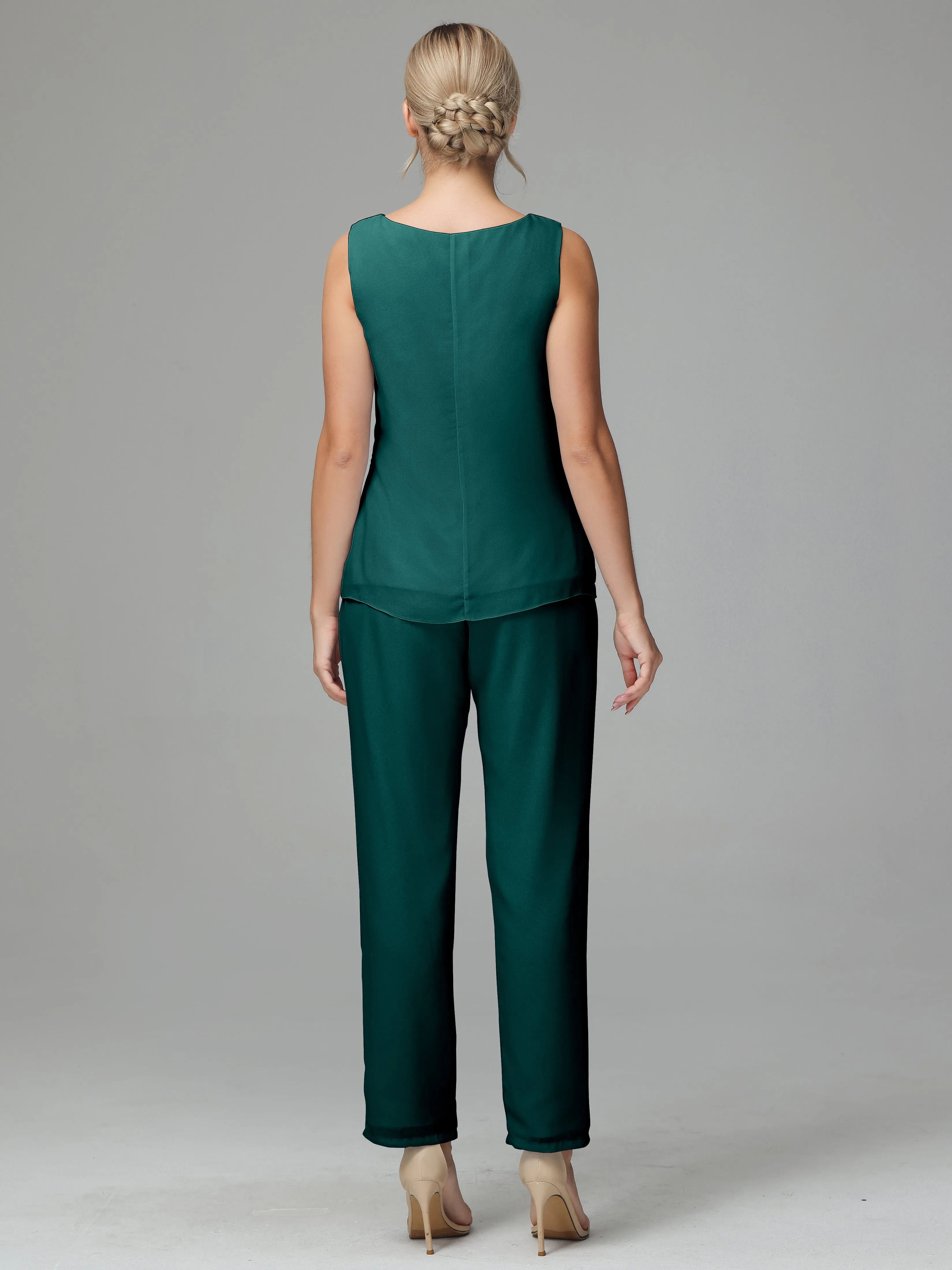 3 Pieces Chiffon Elegant Mother Of The Bride Dress Pants Suits