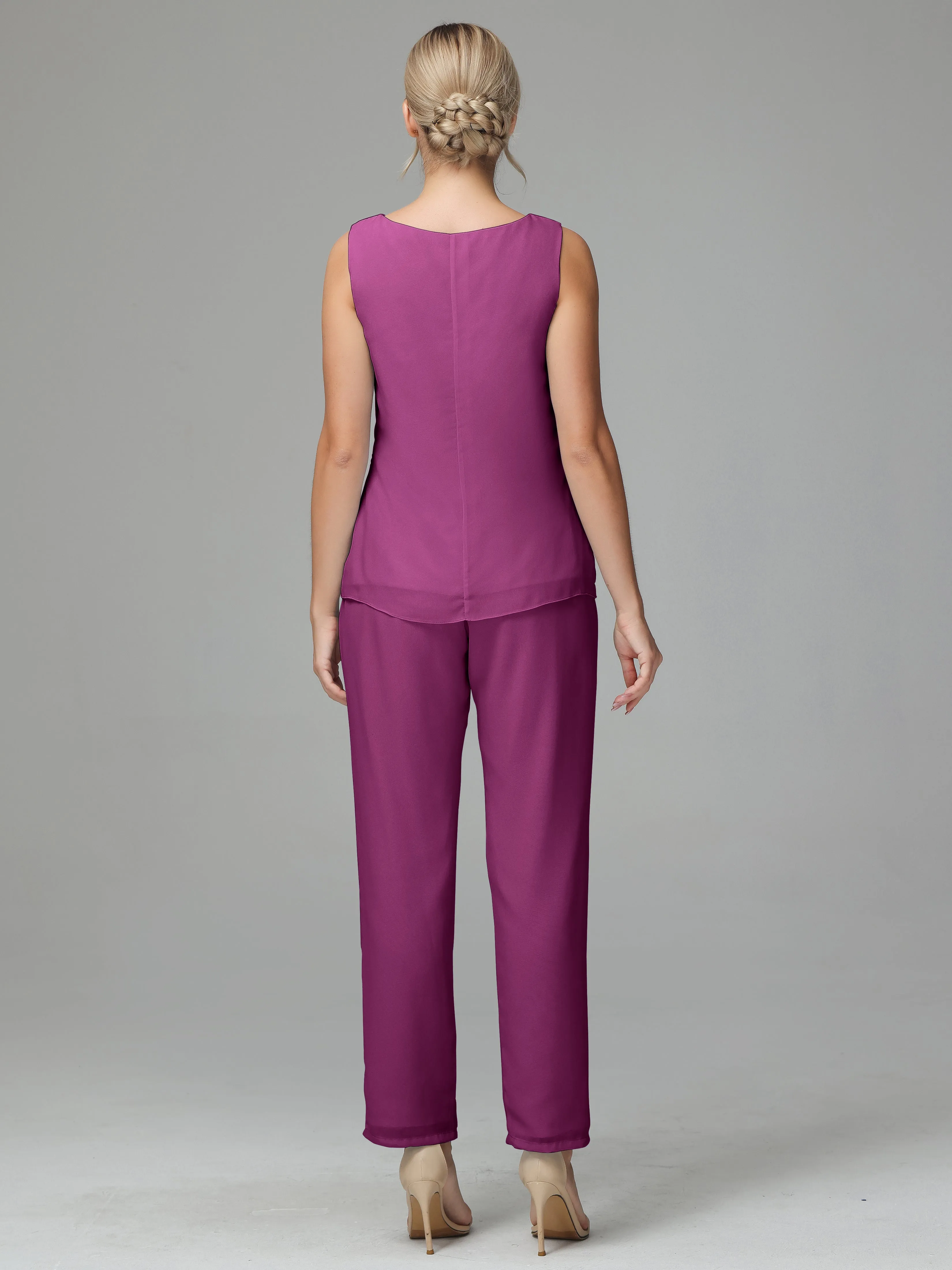 3 Pieces Chiffon Elegant Mother Of The Bride Dress Pants Suits