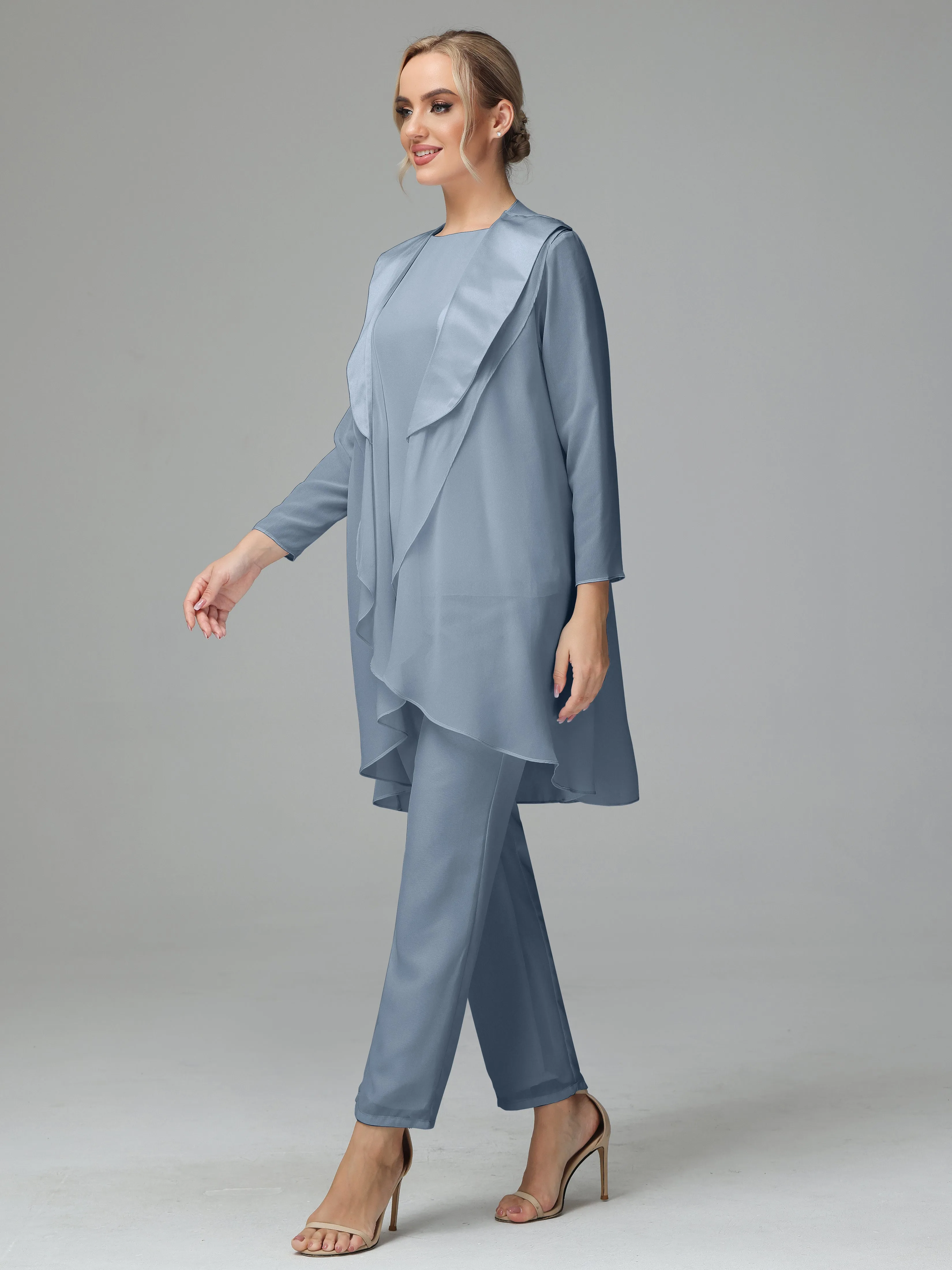 3 Pieces Chiffon Elegant Mother Of The Bride Dress Pants Suits