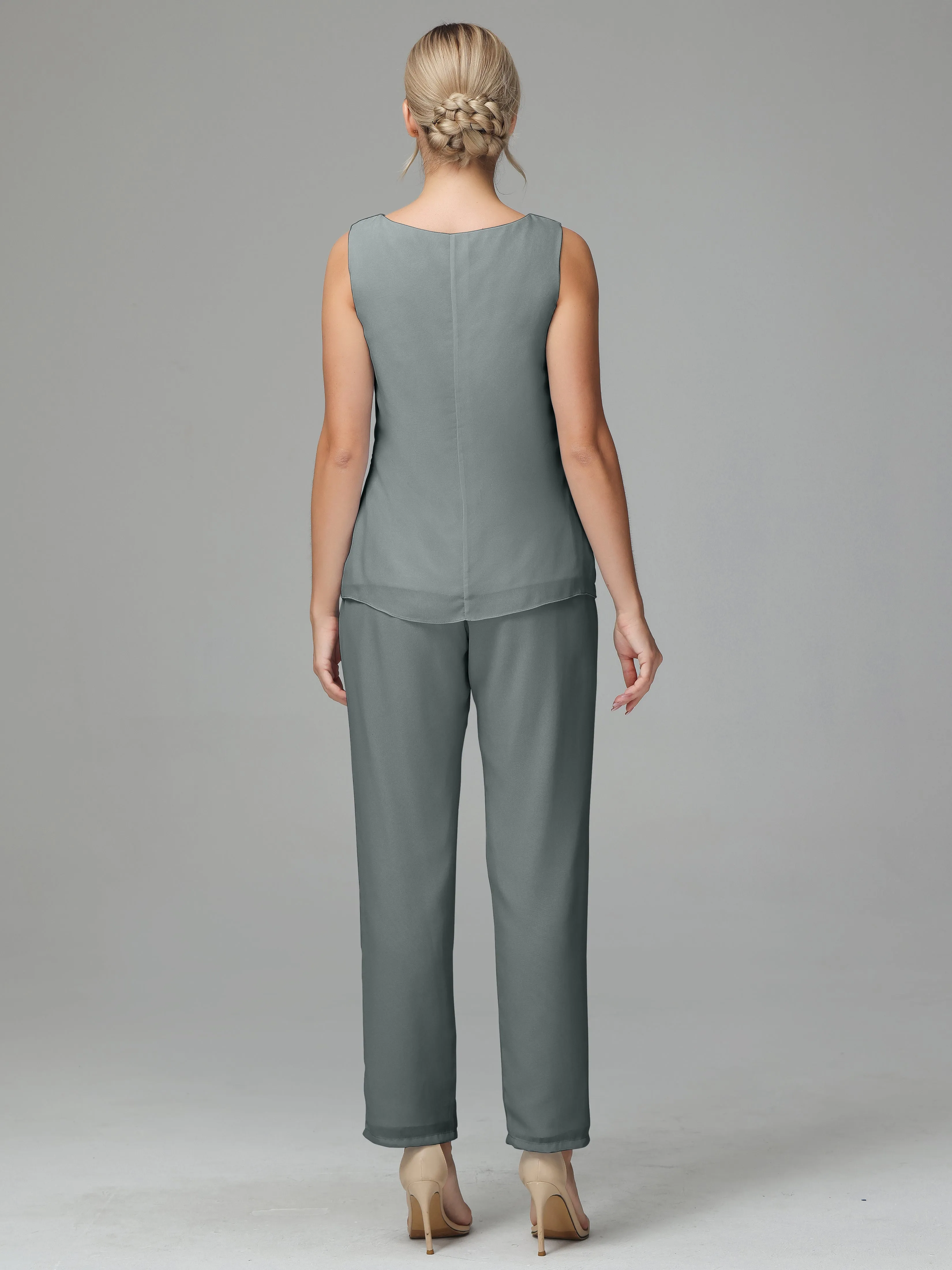 3 Pieces Chiffon Elegant Mother Of The Bride Dress Pants Suits