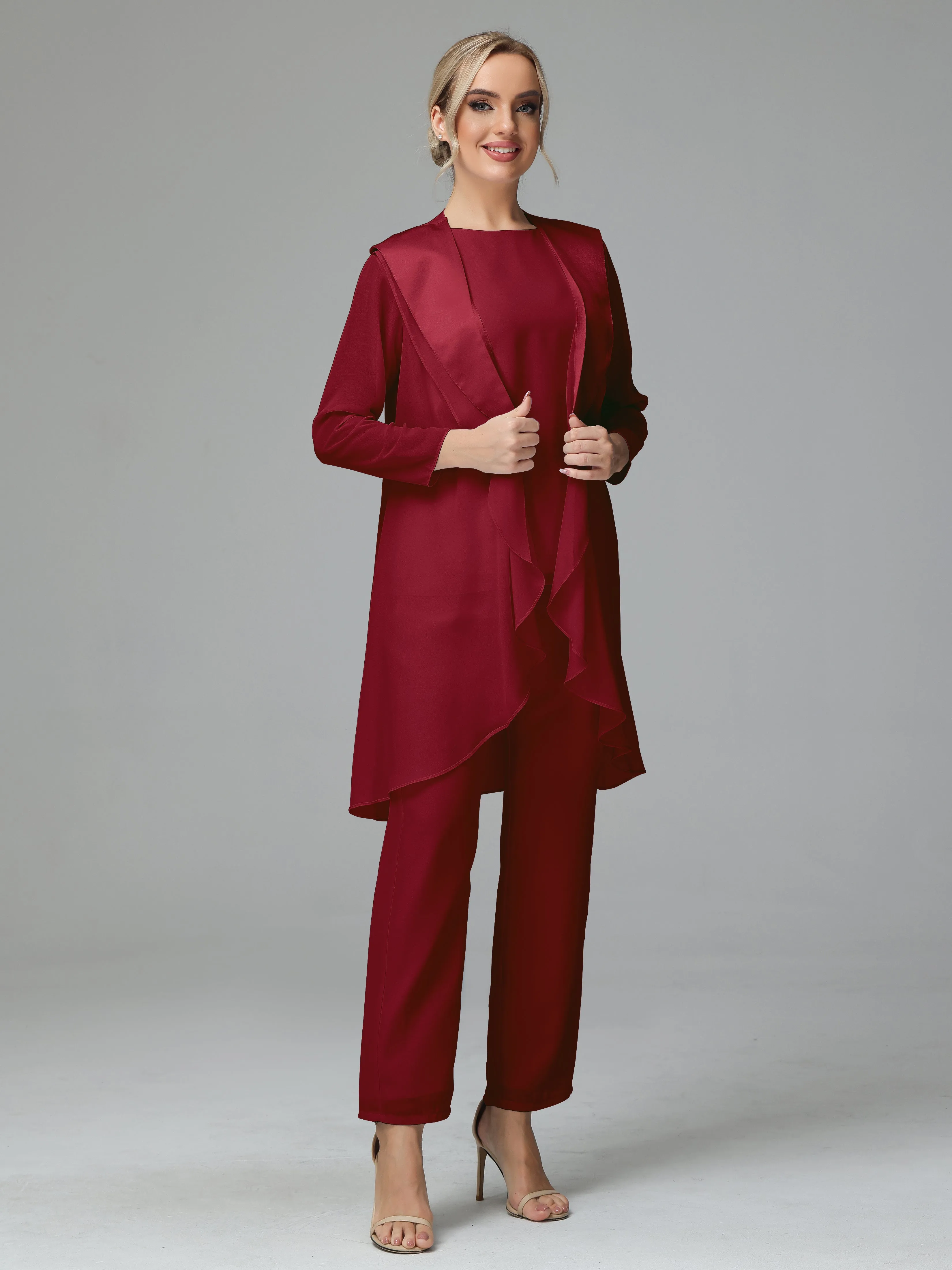 3 Pieces Chiffon Elegant Mother Of The Bride Dress Pants Suits