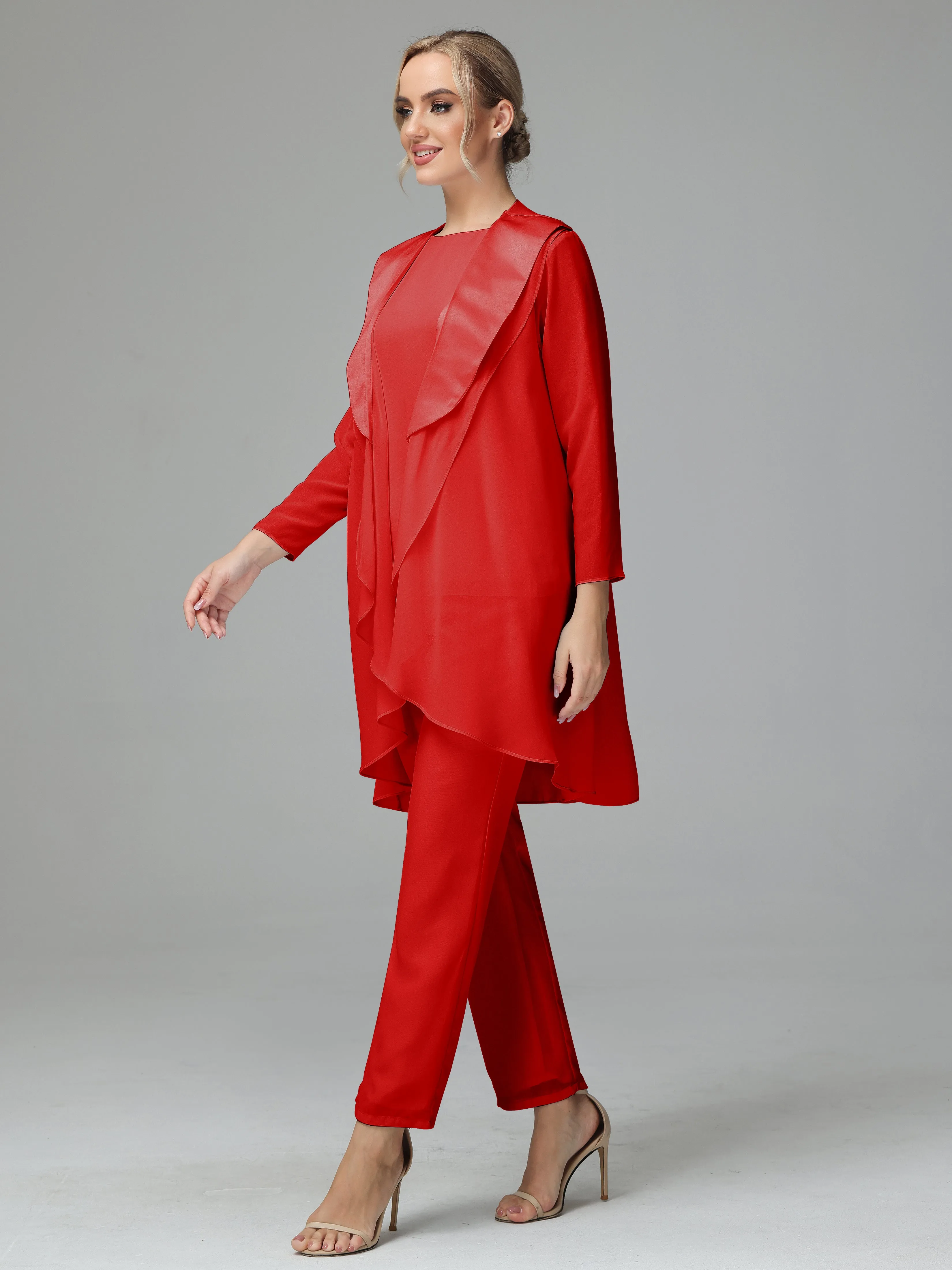 3 Pieces Chiffon Elegant Mother Of The Bride Dress Pants Suits