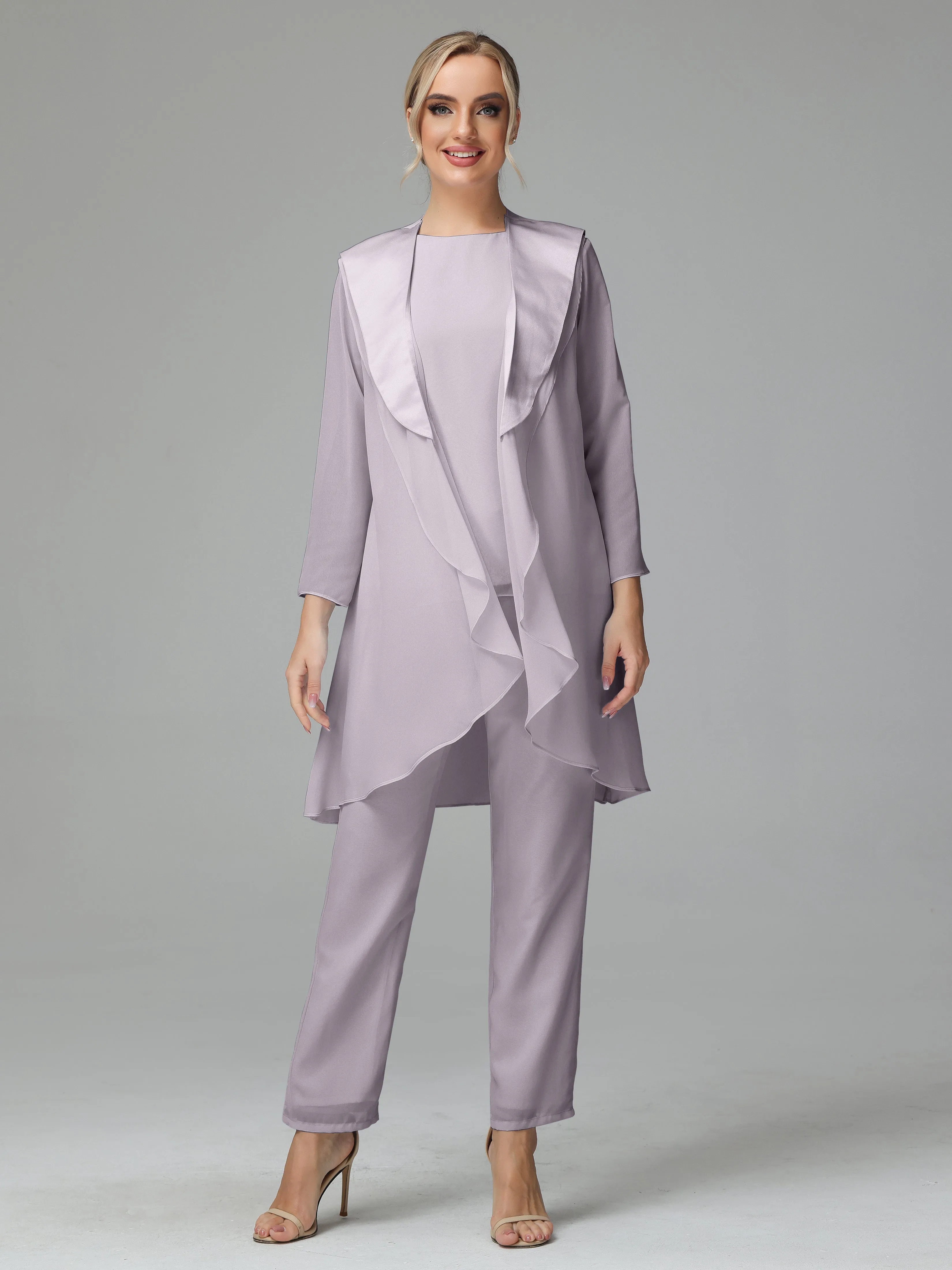 3 Pieces Chiffon Elegant Mother Of The Bride Dress Pants Suits