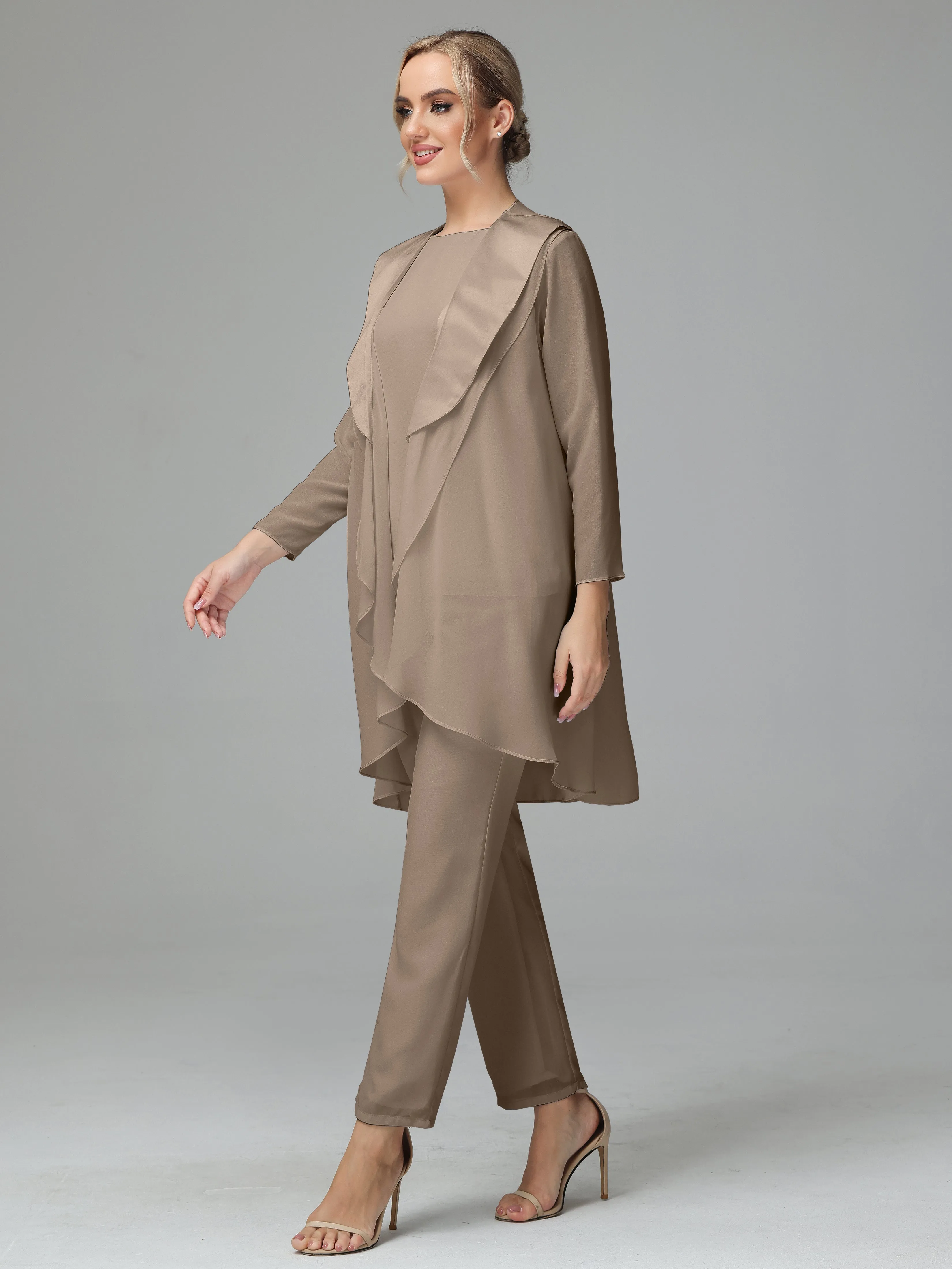 3 Pieces Chiffon Elegant Mother Of The Bride Dress Pants Suits
