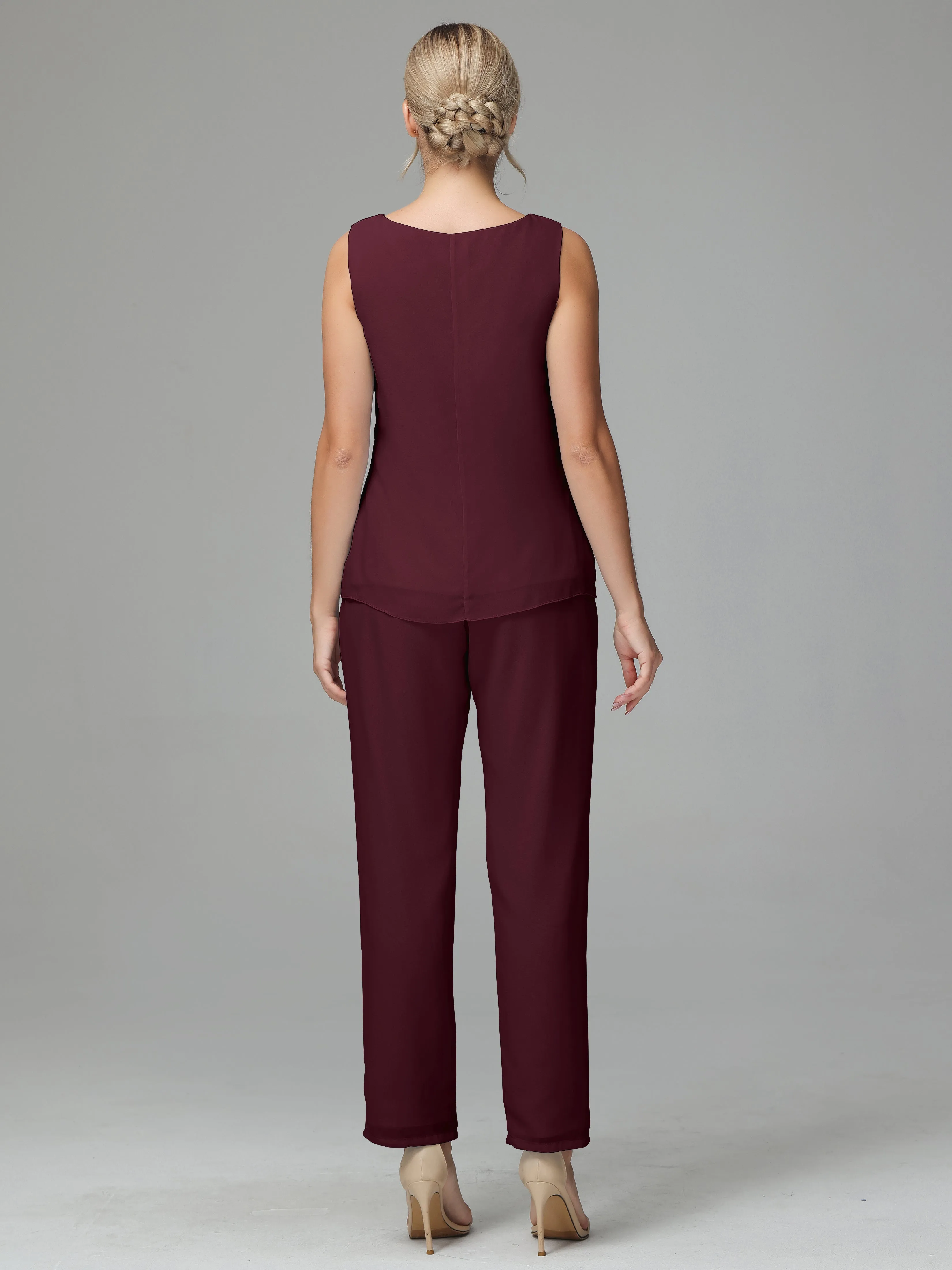 3 Pieces Chiffon Elegant Mother Of The Bride Dress Pants Suits