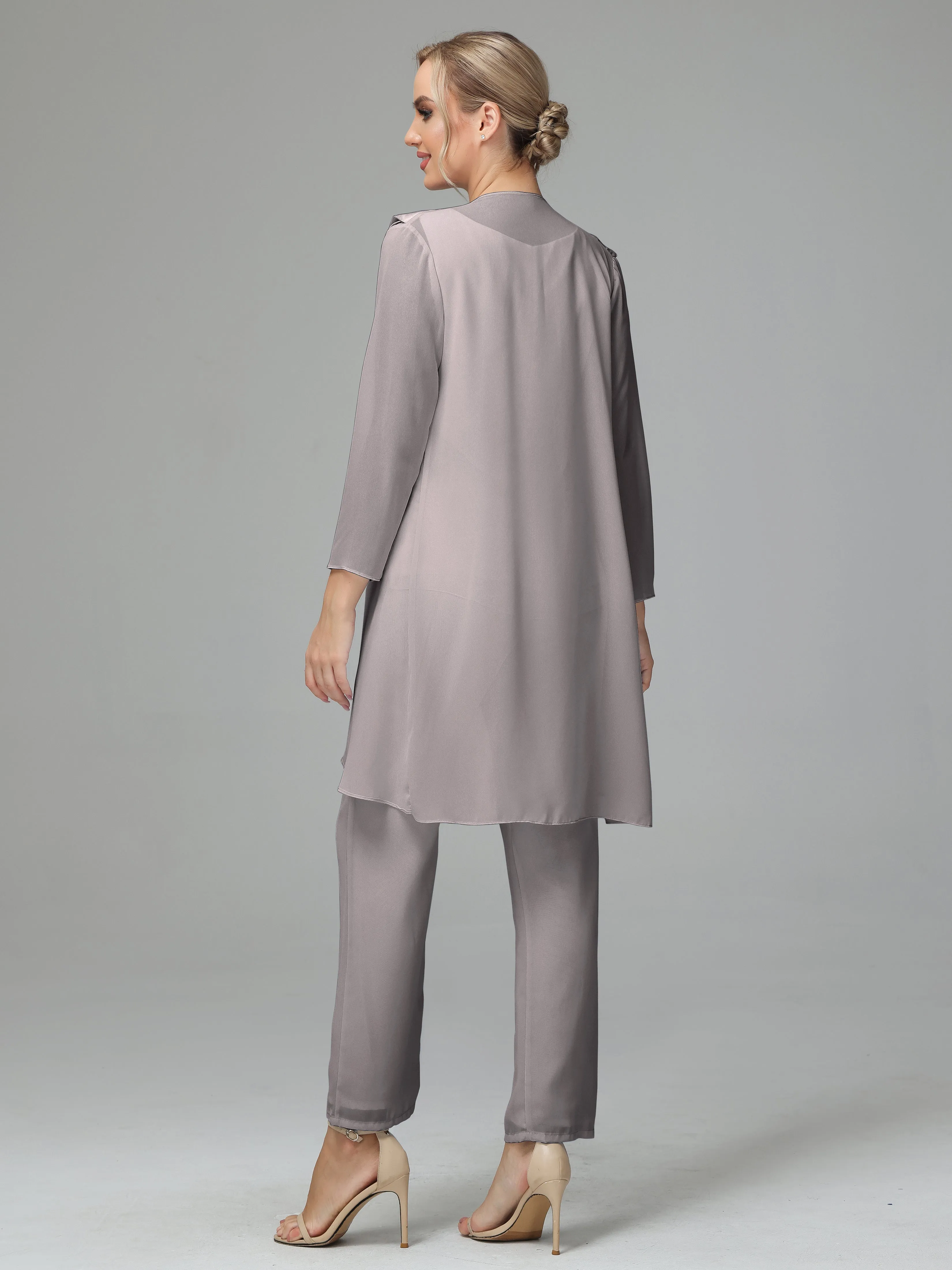 3 Pieces Chiffon Elegant Mother Of The Bride Dress Pants Suits