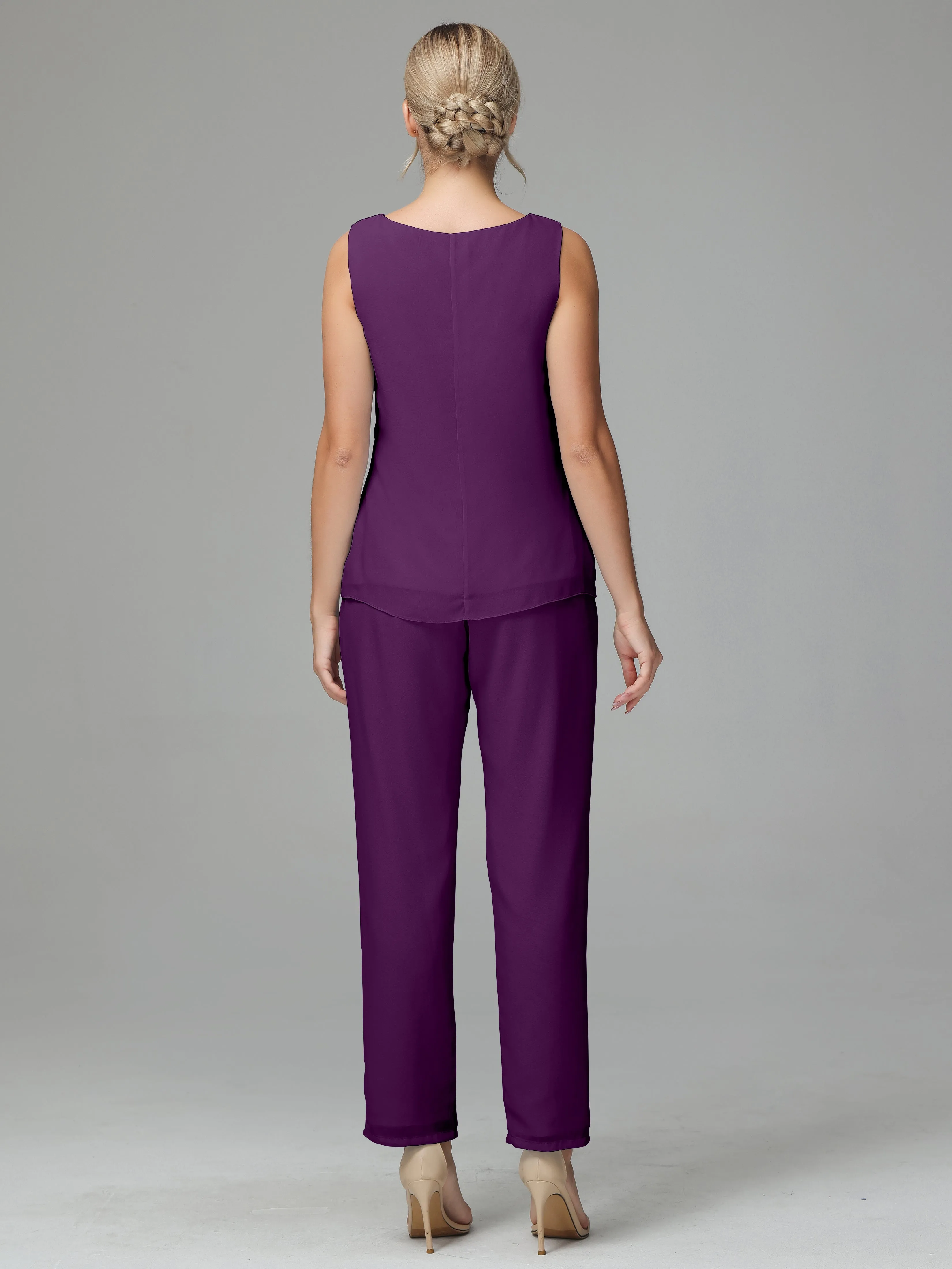 3 Pieces Chiffon Elegant Mother Of The Bride Dress Pants Suits