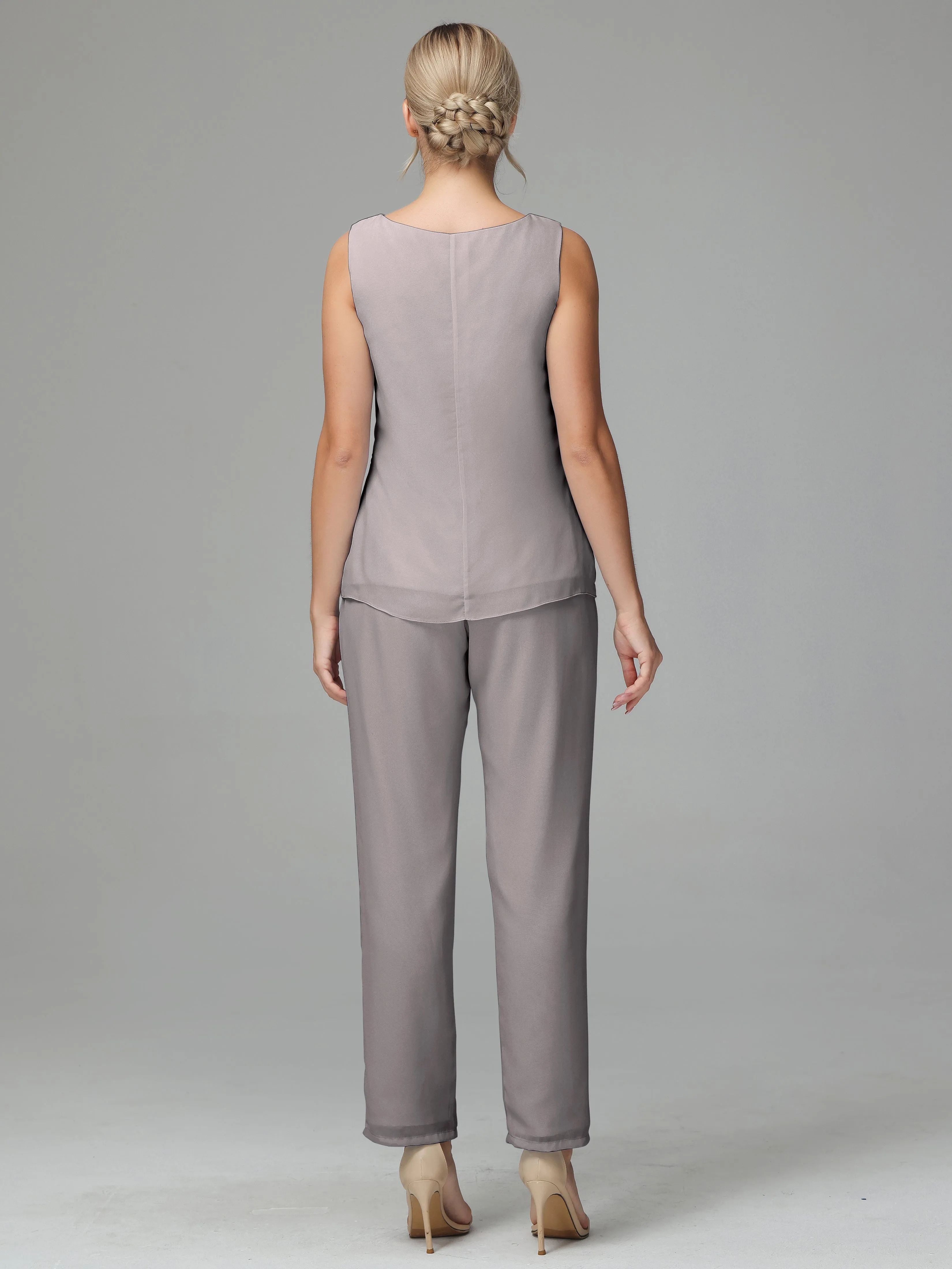 3 Pieces Chiffon Elegant Mother Of The Bride Dress Pants Suits