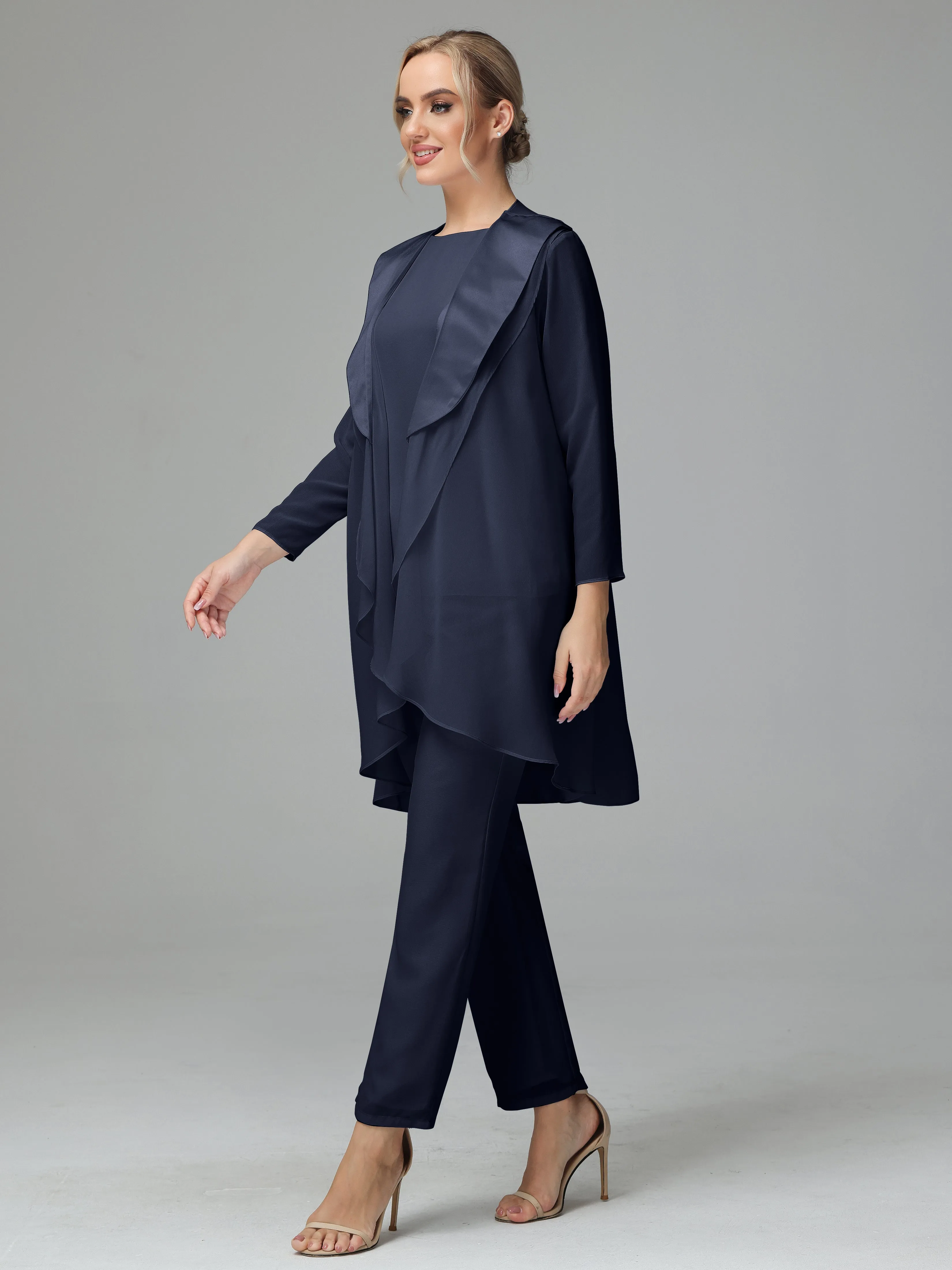 3 Pieces Chiffon Elegant Mother Of The Bride Dress Pants Suits