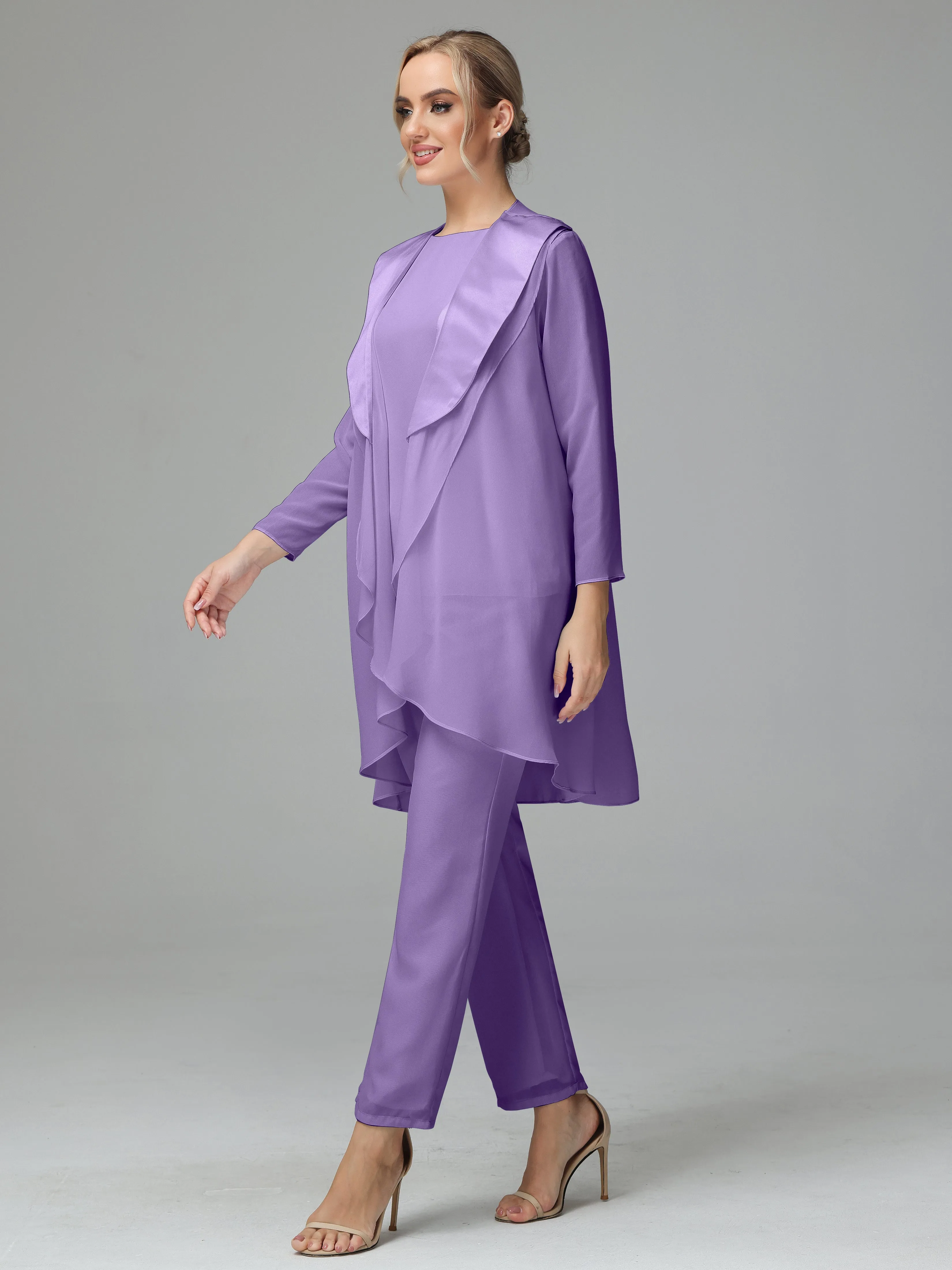 3 Pieces Chiffon Elegant Mother Of The Bride Dress Pants Suits