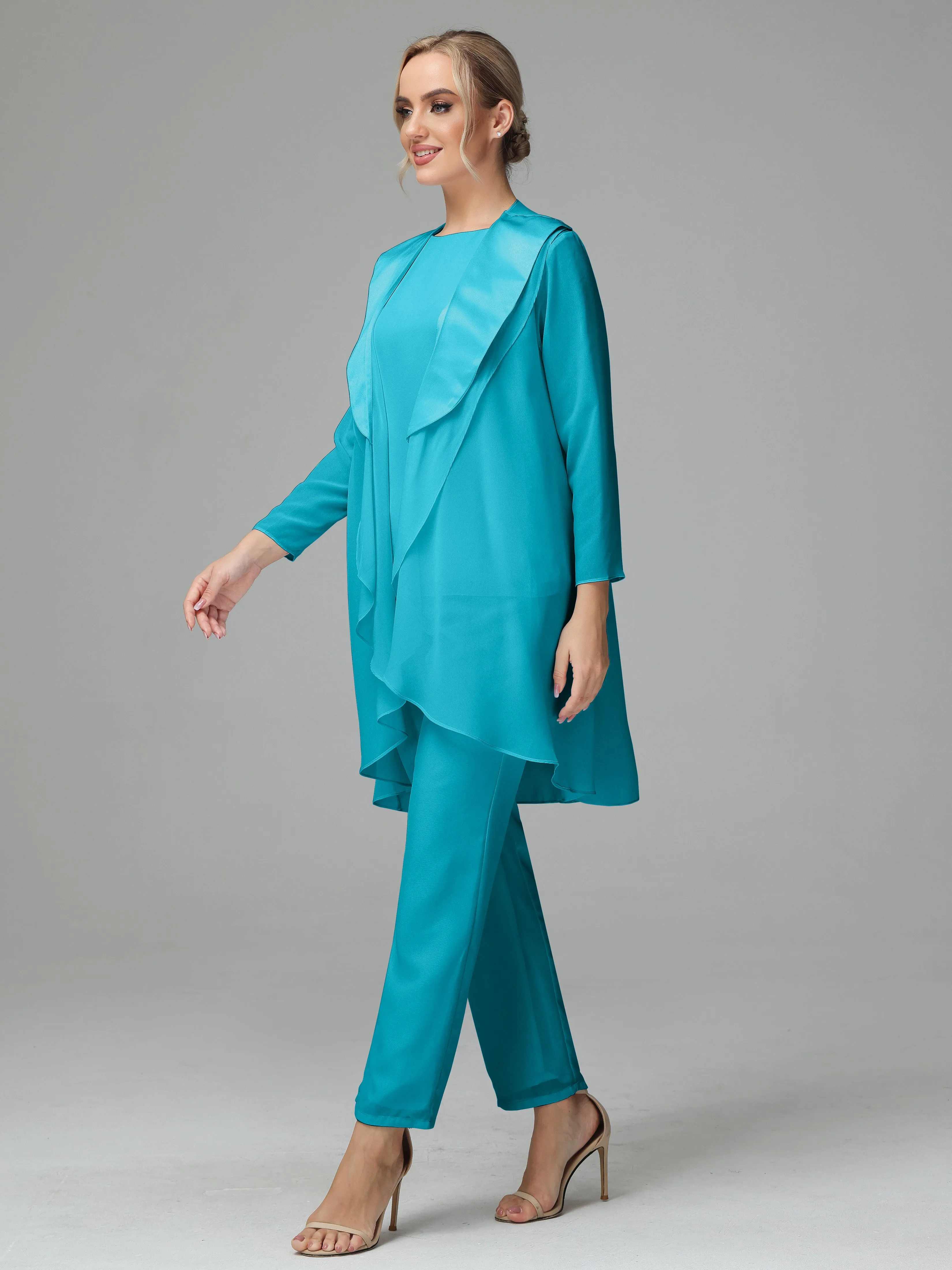 3 Pieces Chiffon Elegant Mother Of The Bride Dress Pants Suits
