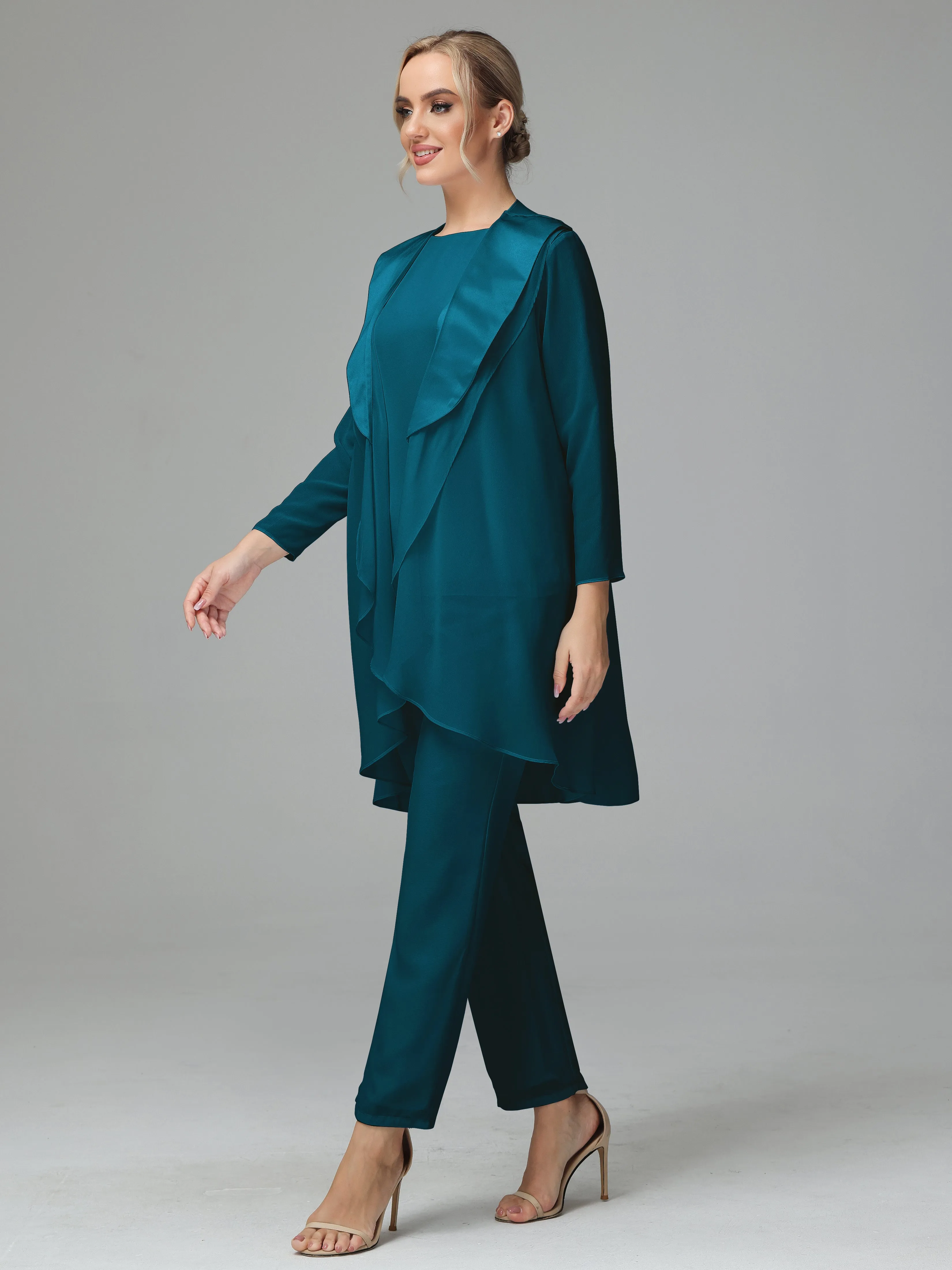 3 Pieces Chiffon Elegant Mother Of The Bride Dress Pants Suits