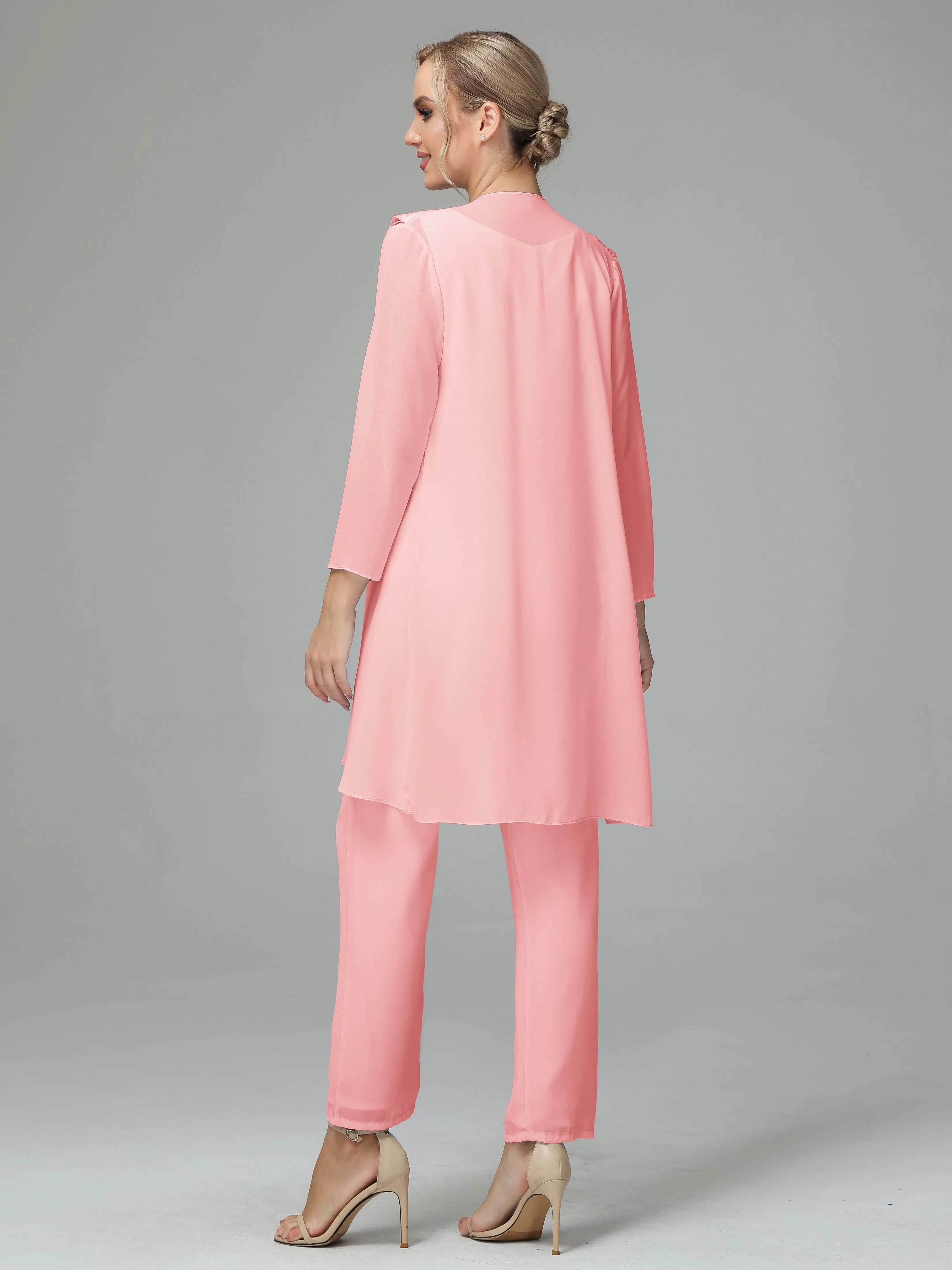 3 Pieces Chiffon Elegant Mother Of The Bride Dress Pants Suits