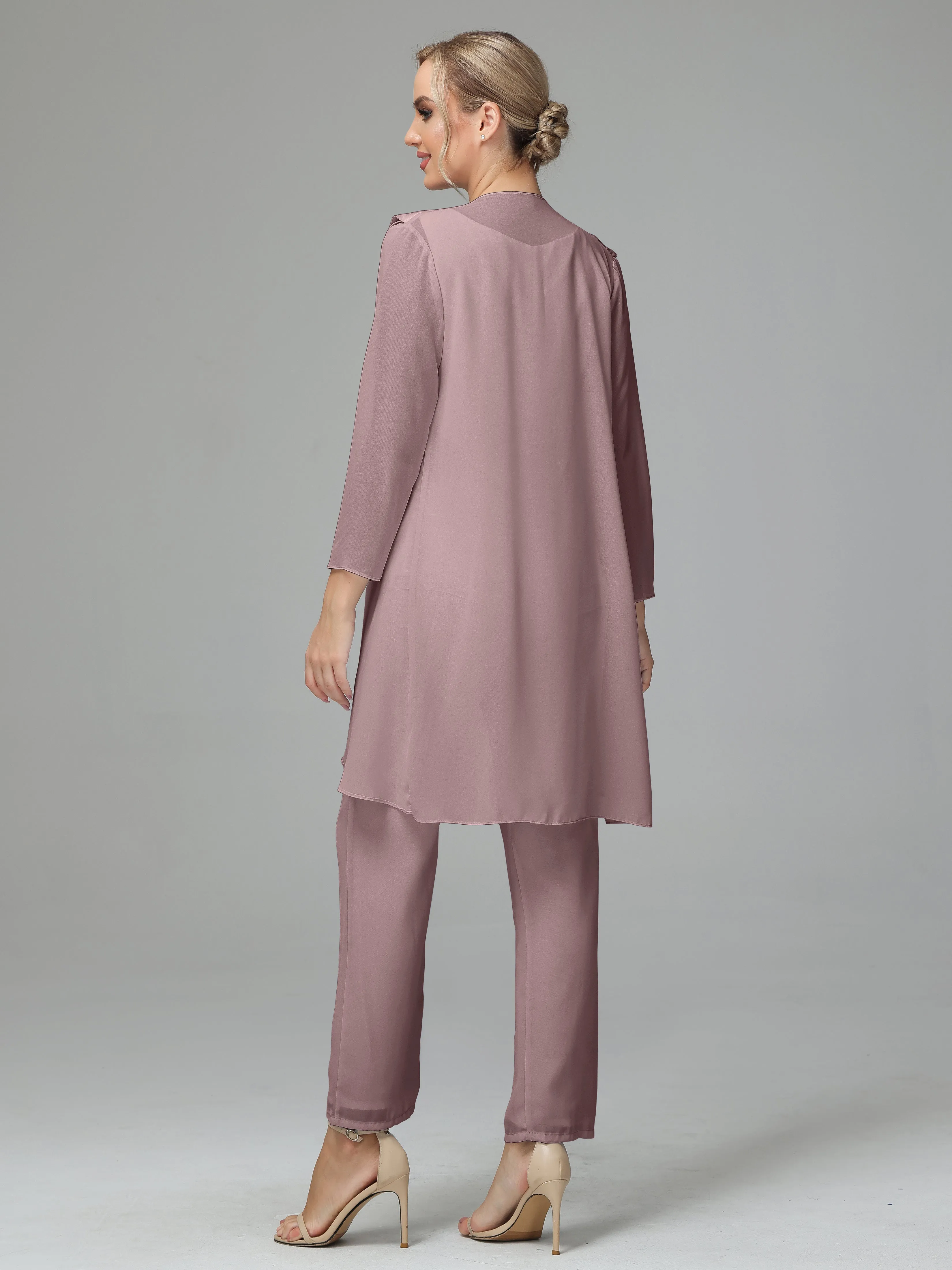 3 Pieces Chiffon Elegant Mother Of The Bride Dress Pants Suits