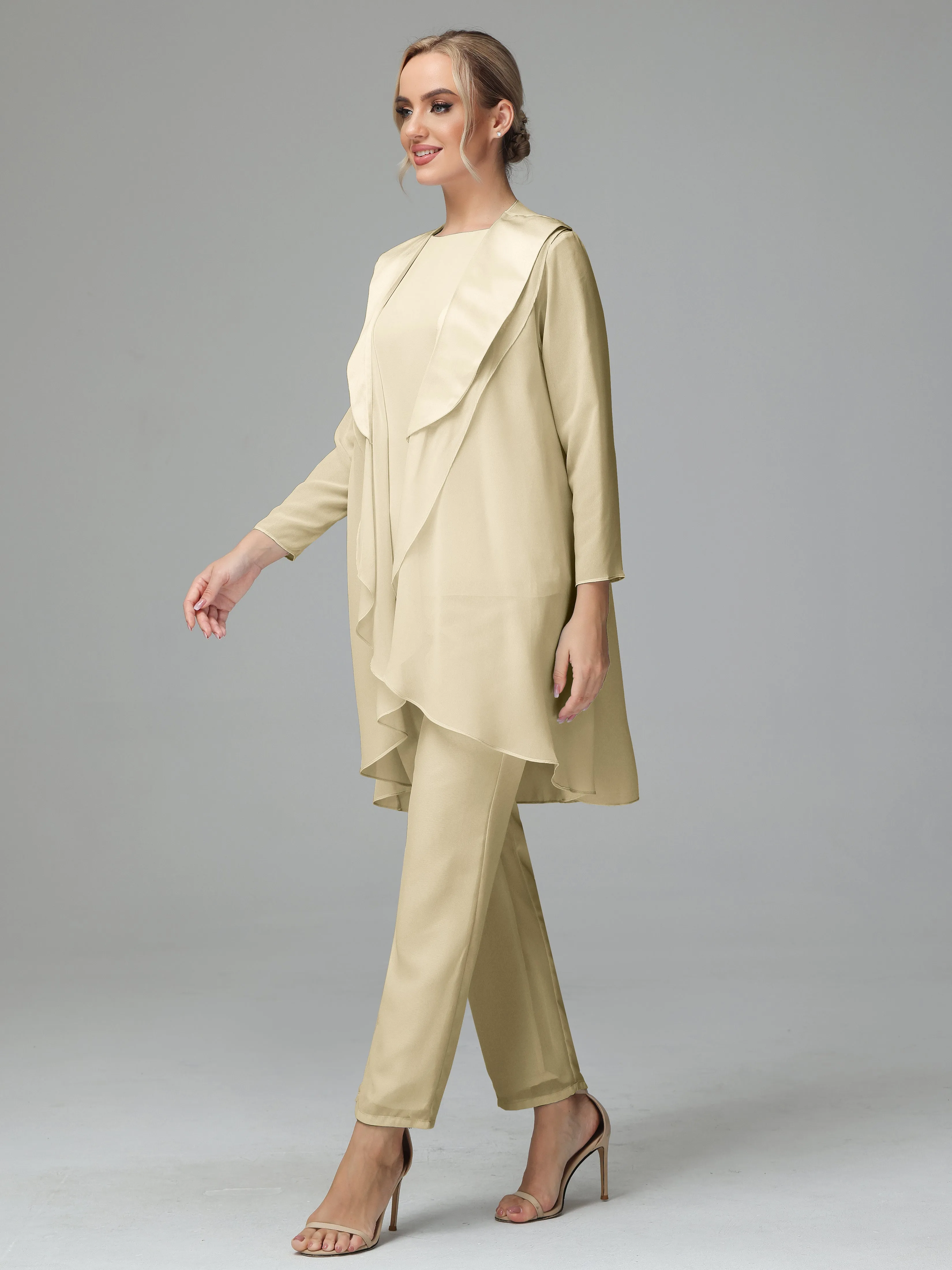 3 Pieces Chiffon Elegant Mother Of The Bride Dress Pants Suits