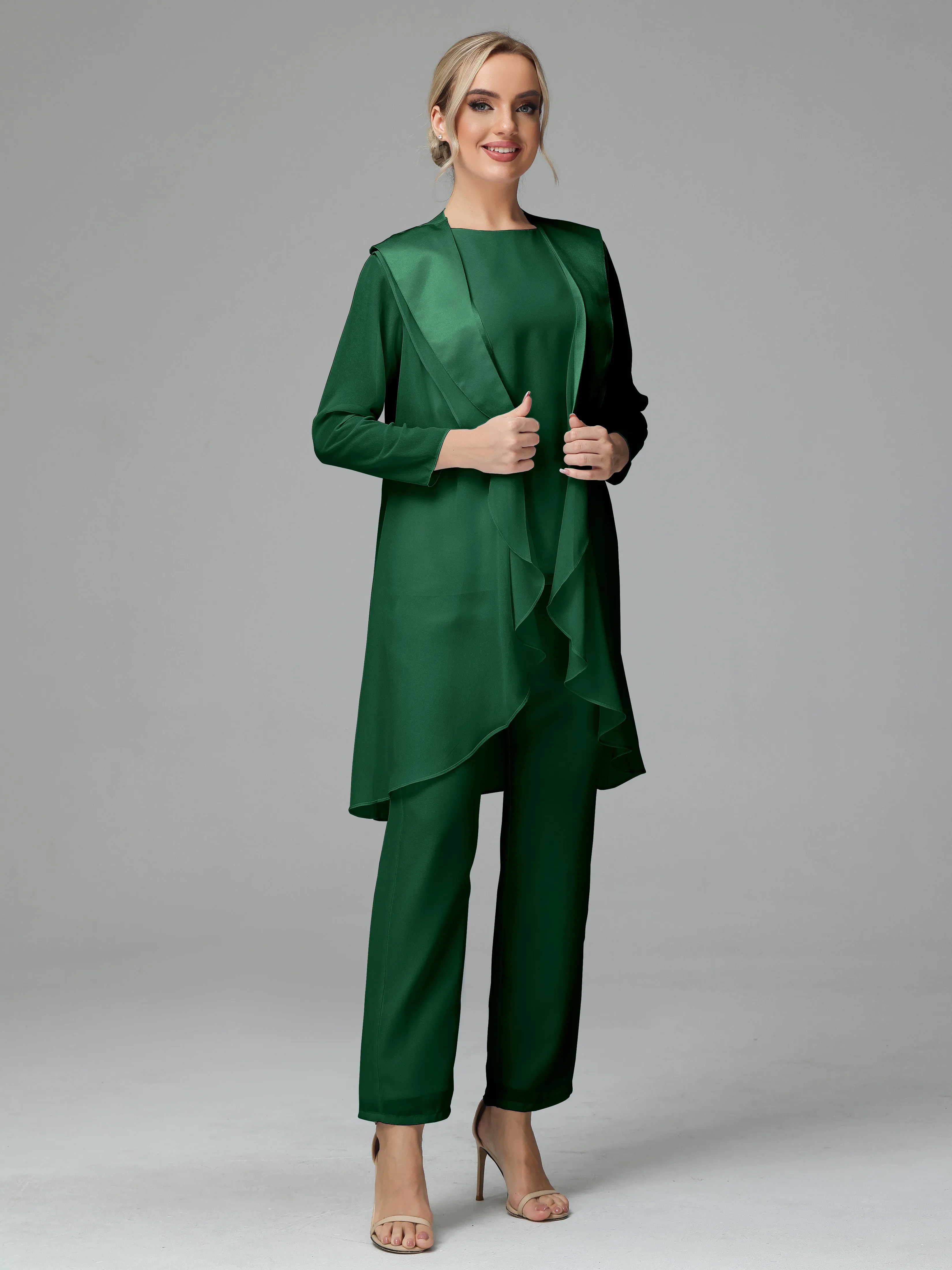 3 Pieces Chiffon Elegant Mother Of The Bride Dress Pants Suits