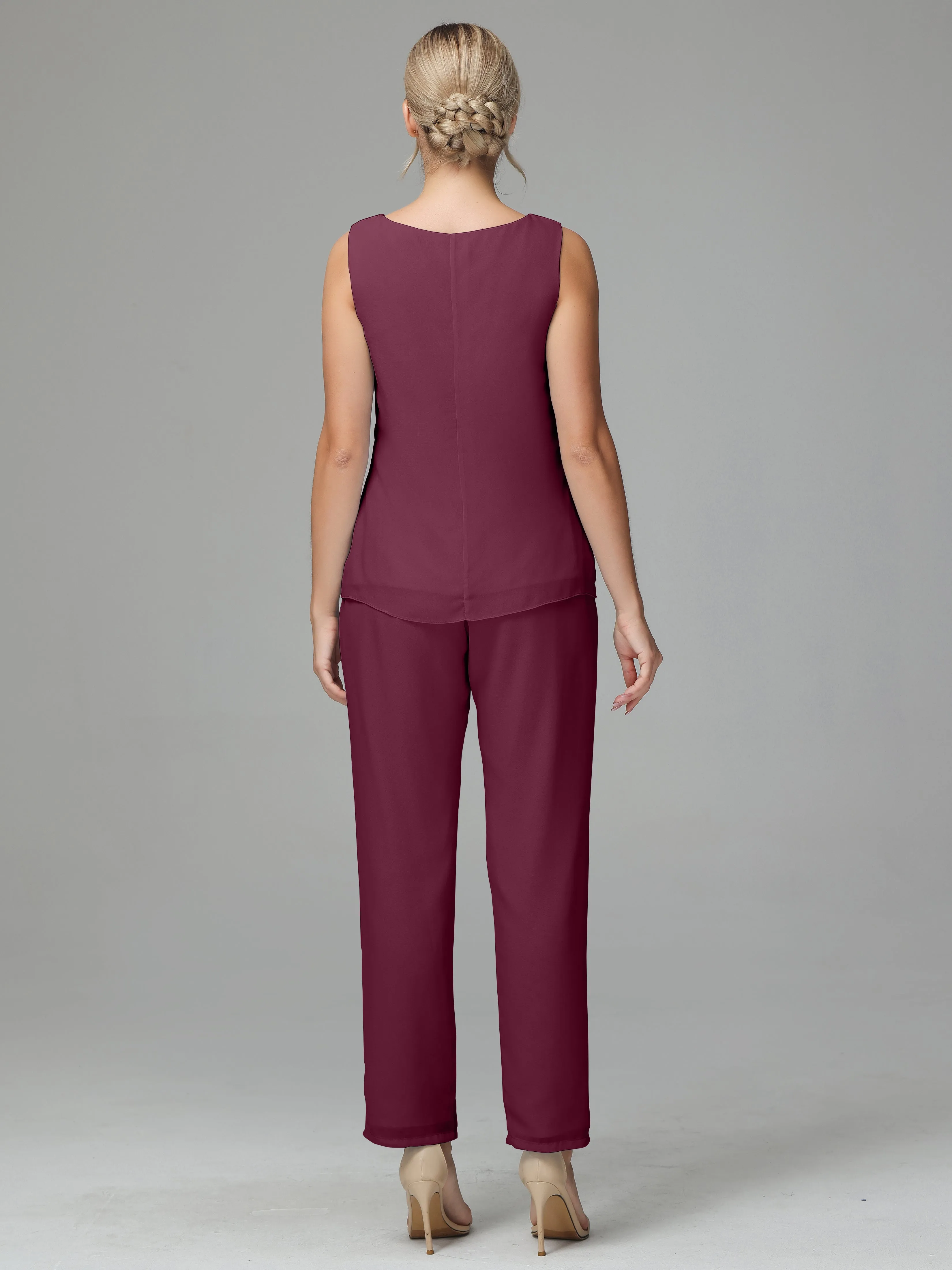 3 Pieces Chiffon Elegant Mother Of The Bride Dress Pants Suits