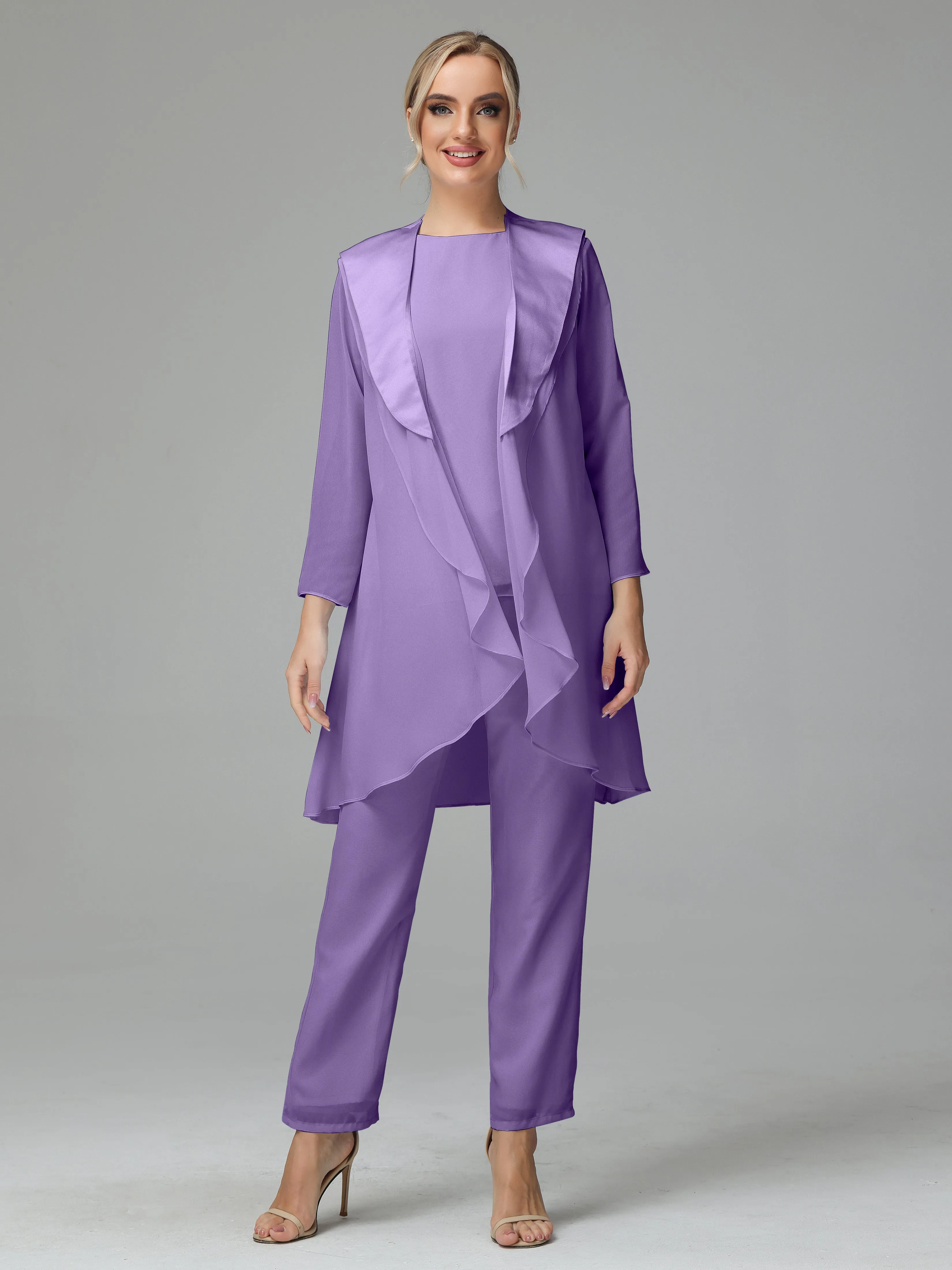 3 Pieces Chiffon Elegant Mother Of The Bride Dress Pants Suits