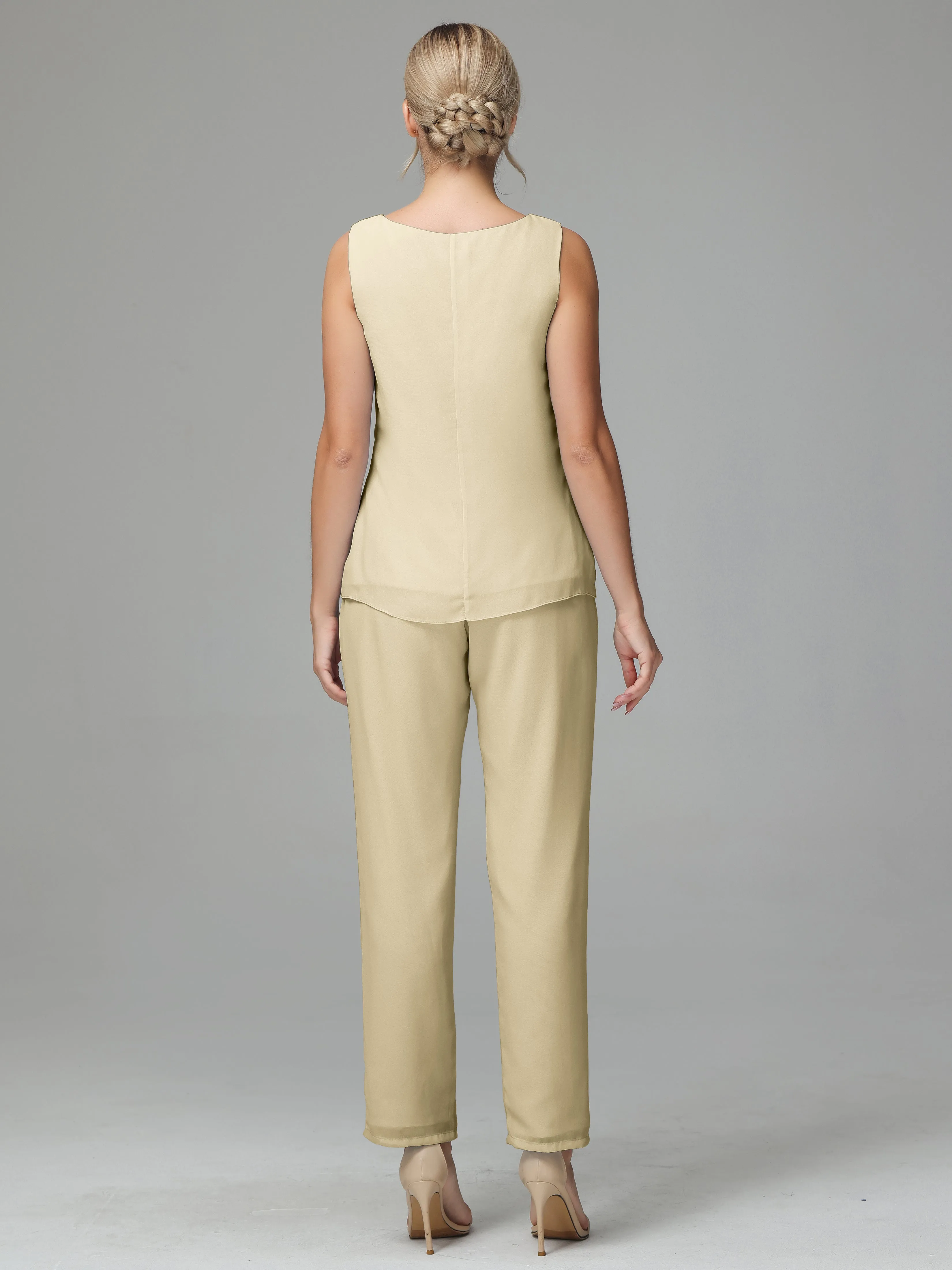 3 Pieces Chiffon Elegant Mother Of The Bride Dress Pants Suits