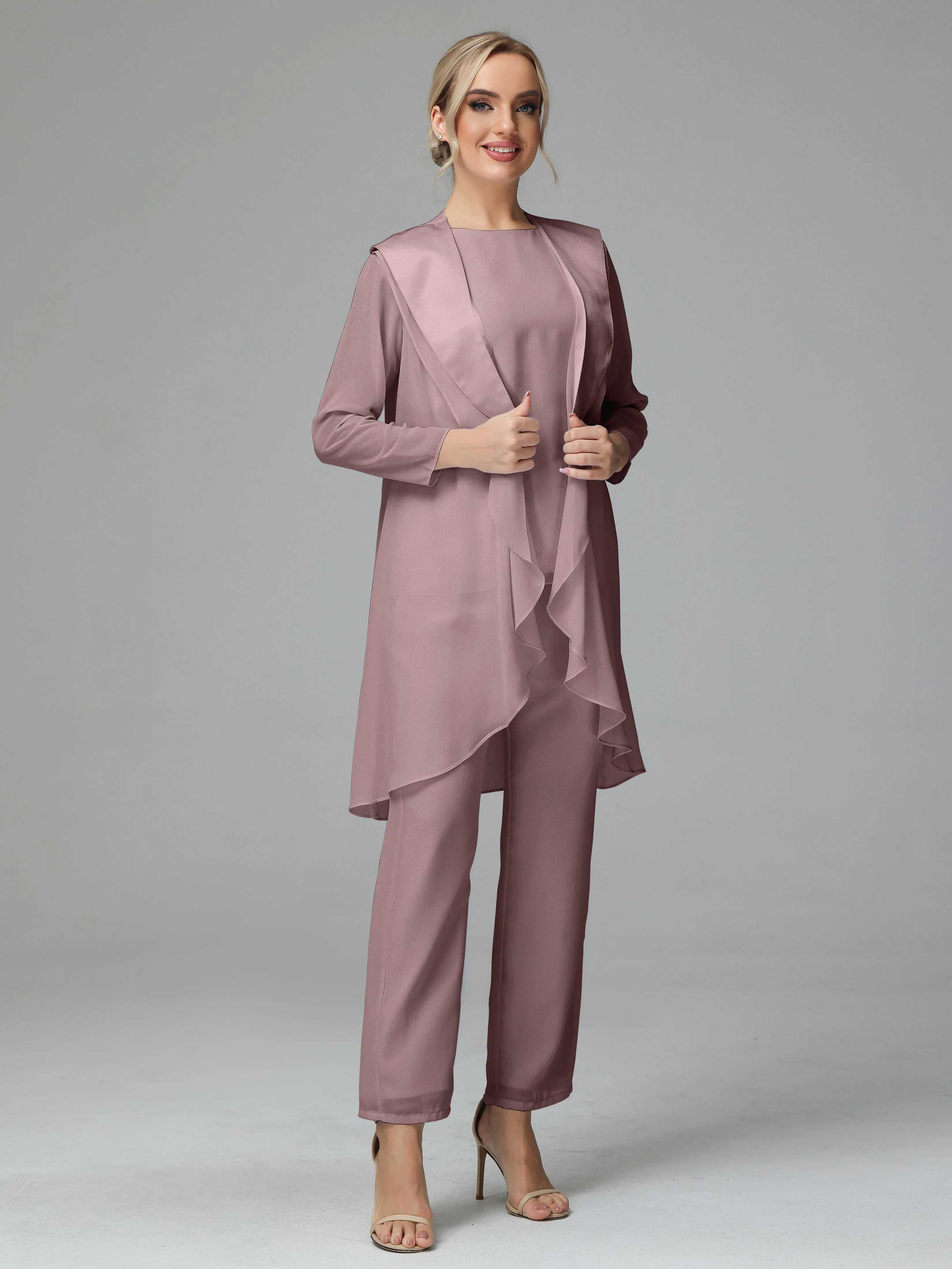 3 Pieces Chiffon Elegant Mother Of The Bride Dress Pants Suits