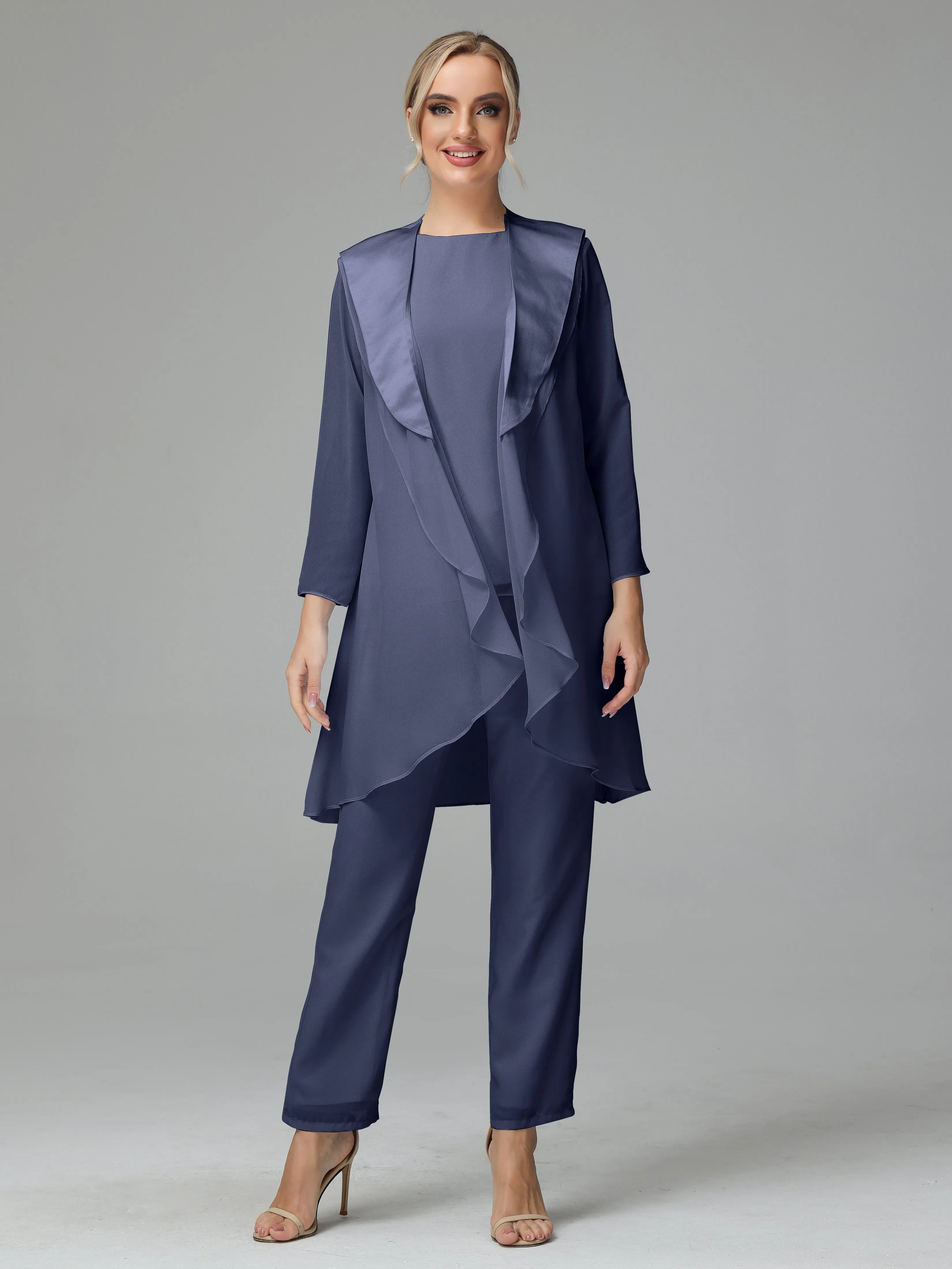 3 Pieces Chiffon Elegant Mother Of The Bride Dress Pants Suits