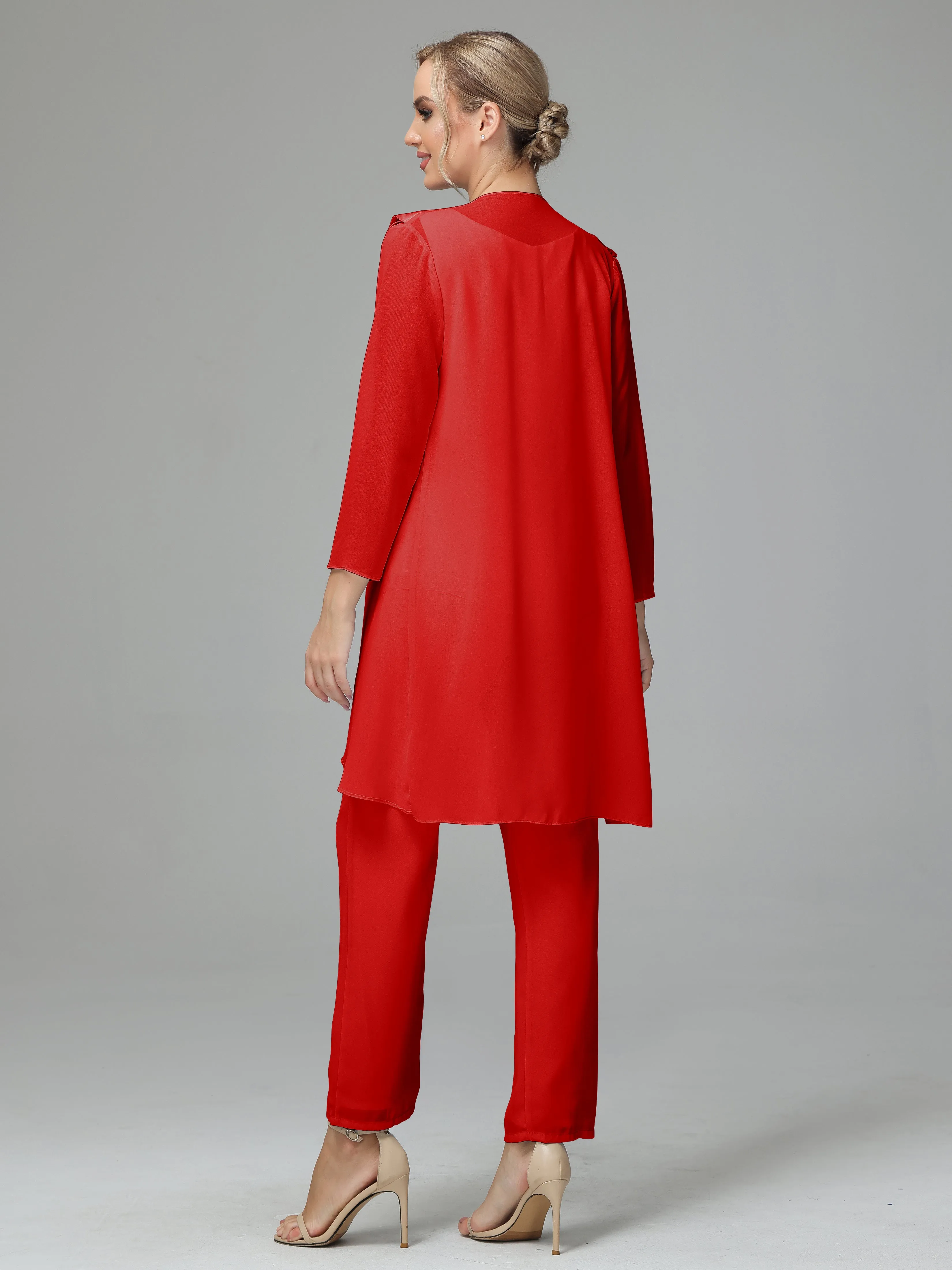 3 Pieces Chiffon Elegant Mother Of The Bride Dress Pants Suits