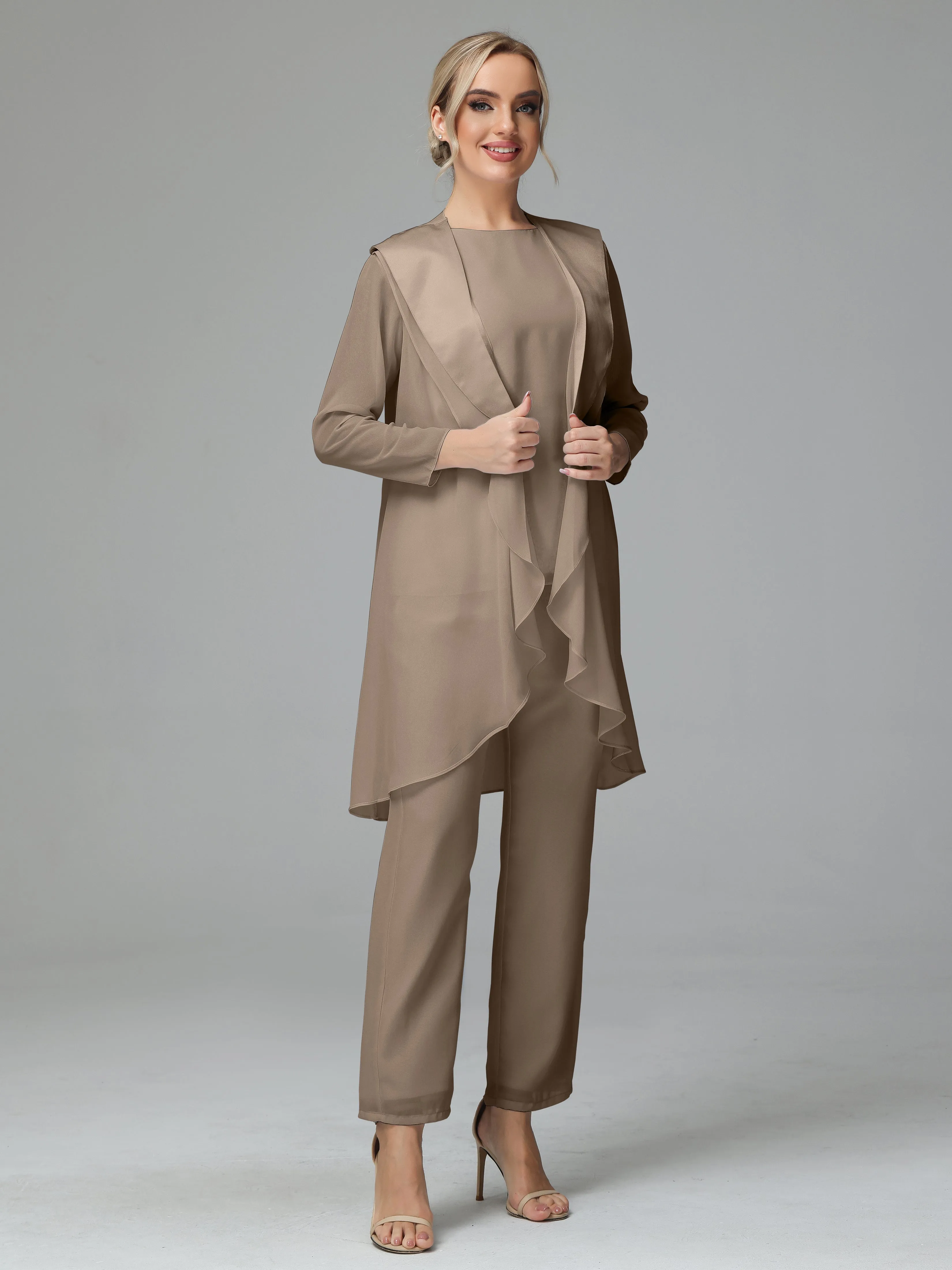 3 Pieces Chiffon Elegant Mother Of The Bride Dress Pants Suits