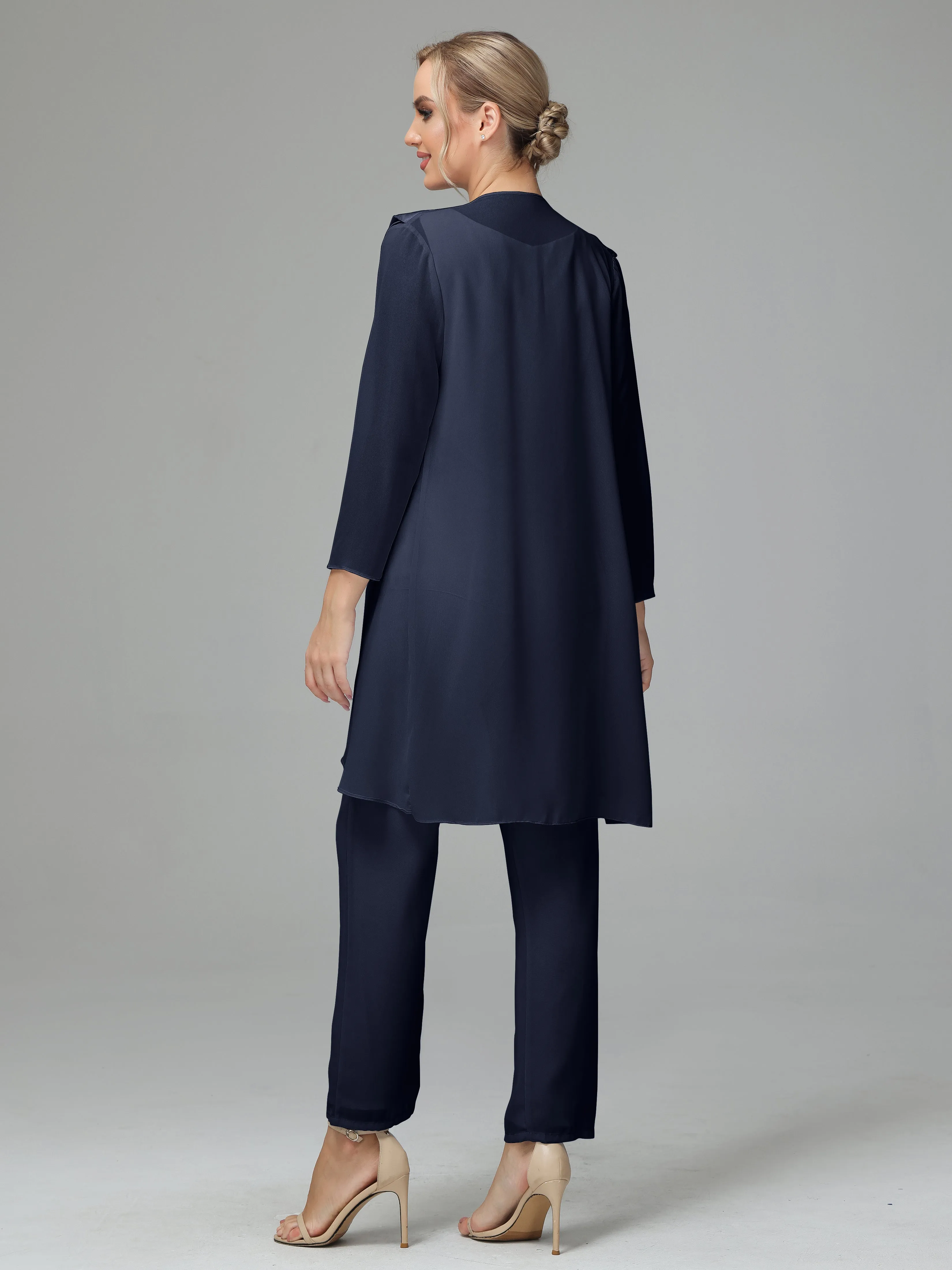 3 Pieces Chiffon Elegant Mother Of The Bride Dress Pants Suits