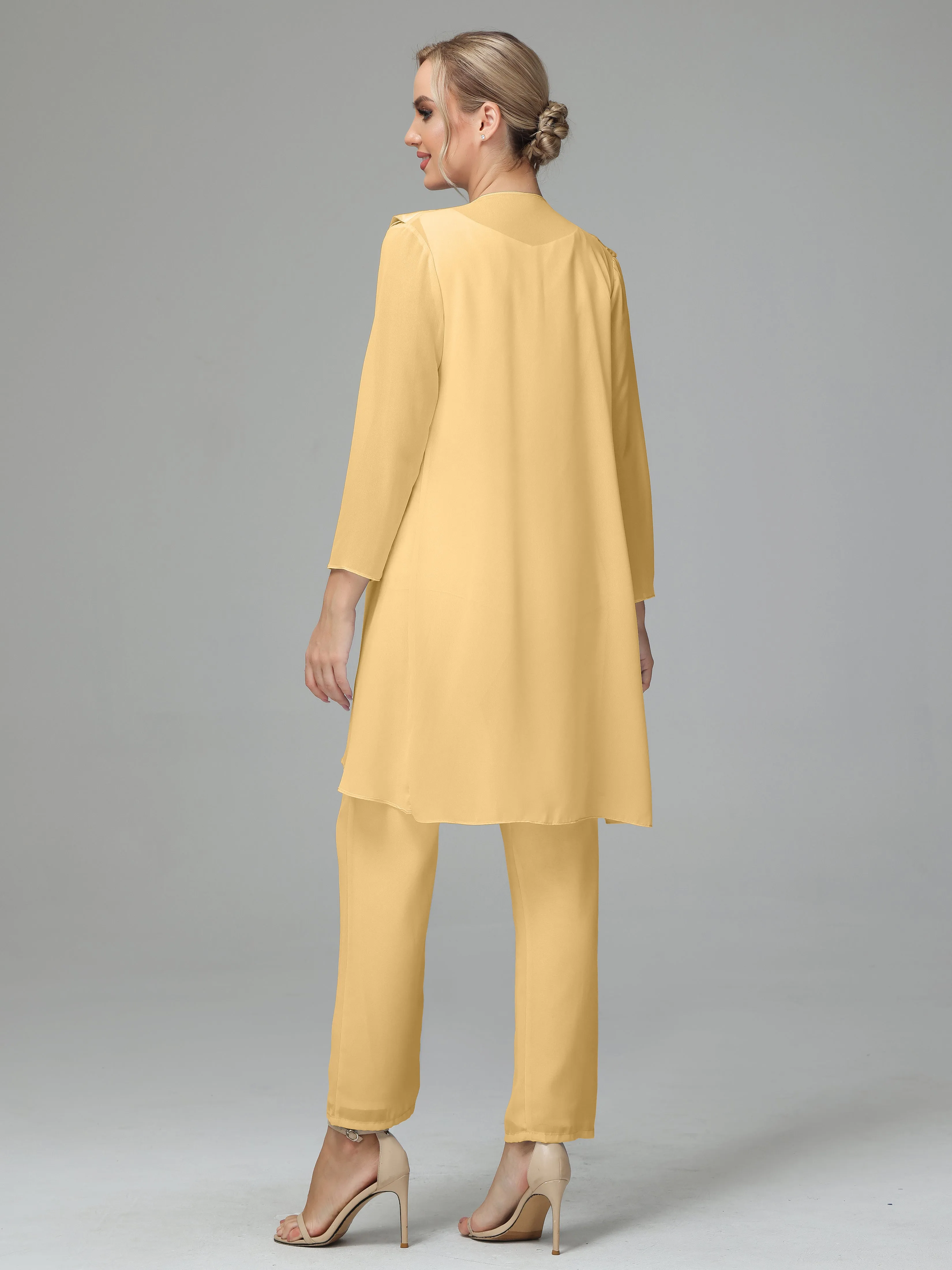 3 Pieces Chiffon Elegant Mother Of The Bride Dress Pants Suits