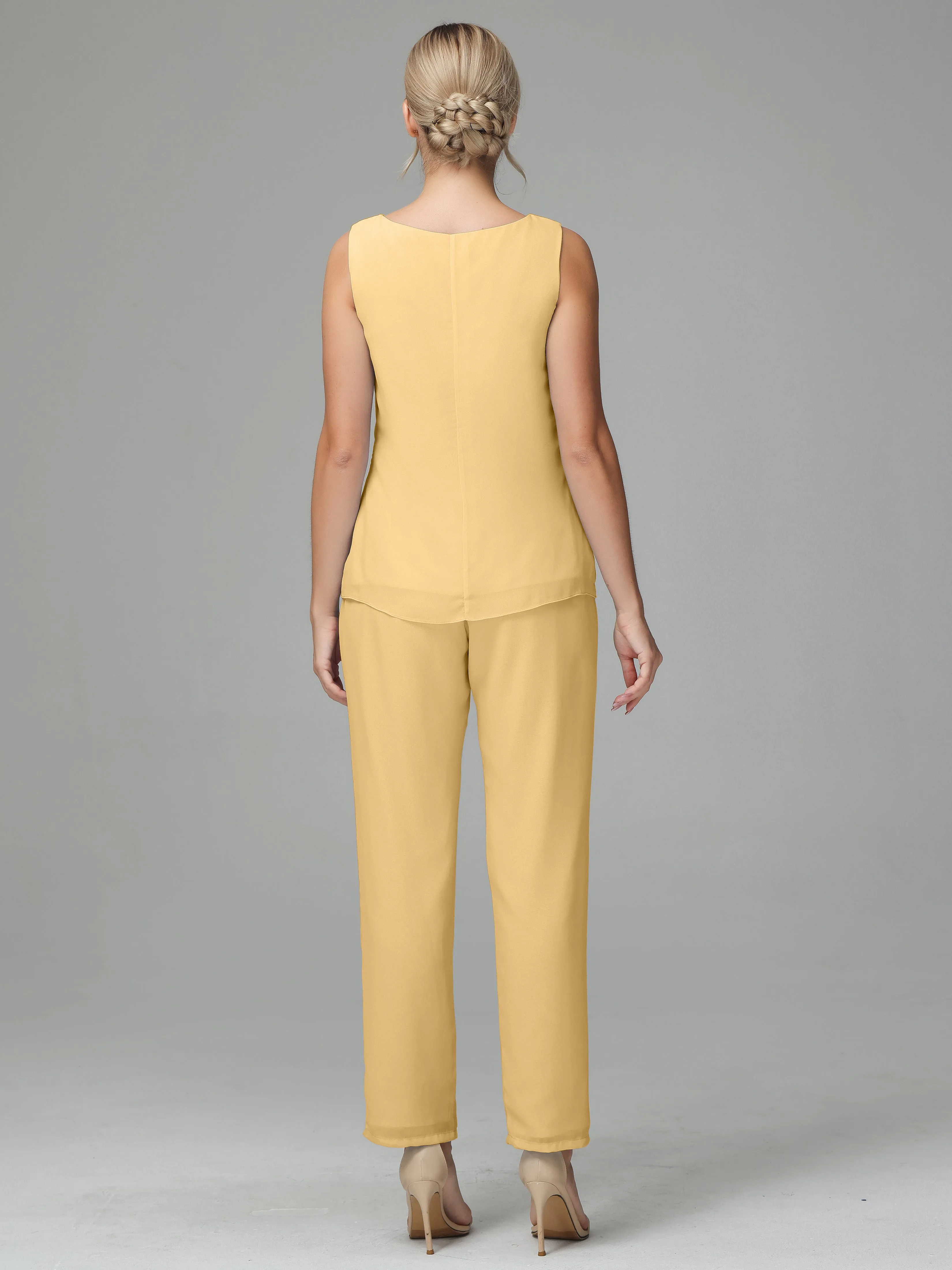 3 Pieces Chiffon Elegant Mother Of The Bride Dress Pants Suits