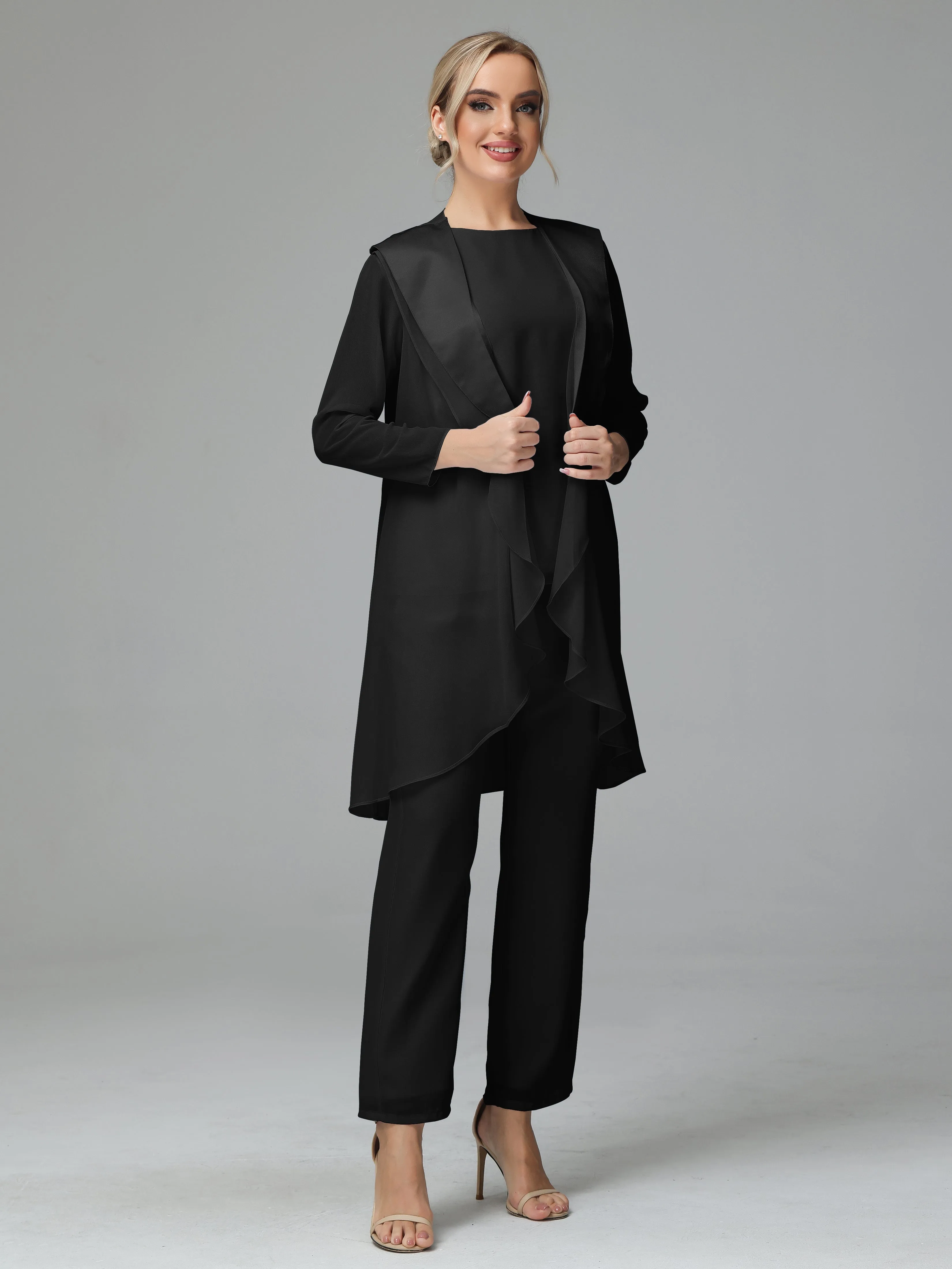 3 Pieces Chiffon Elegant Mother Of The Bride Dress Pants Suits