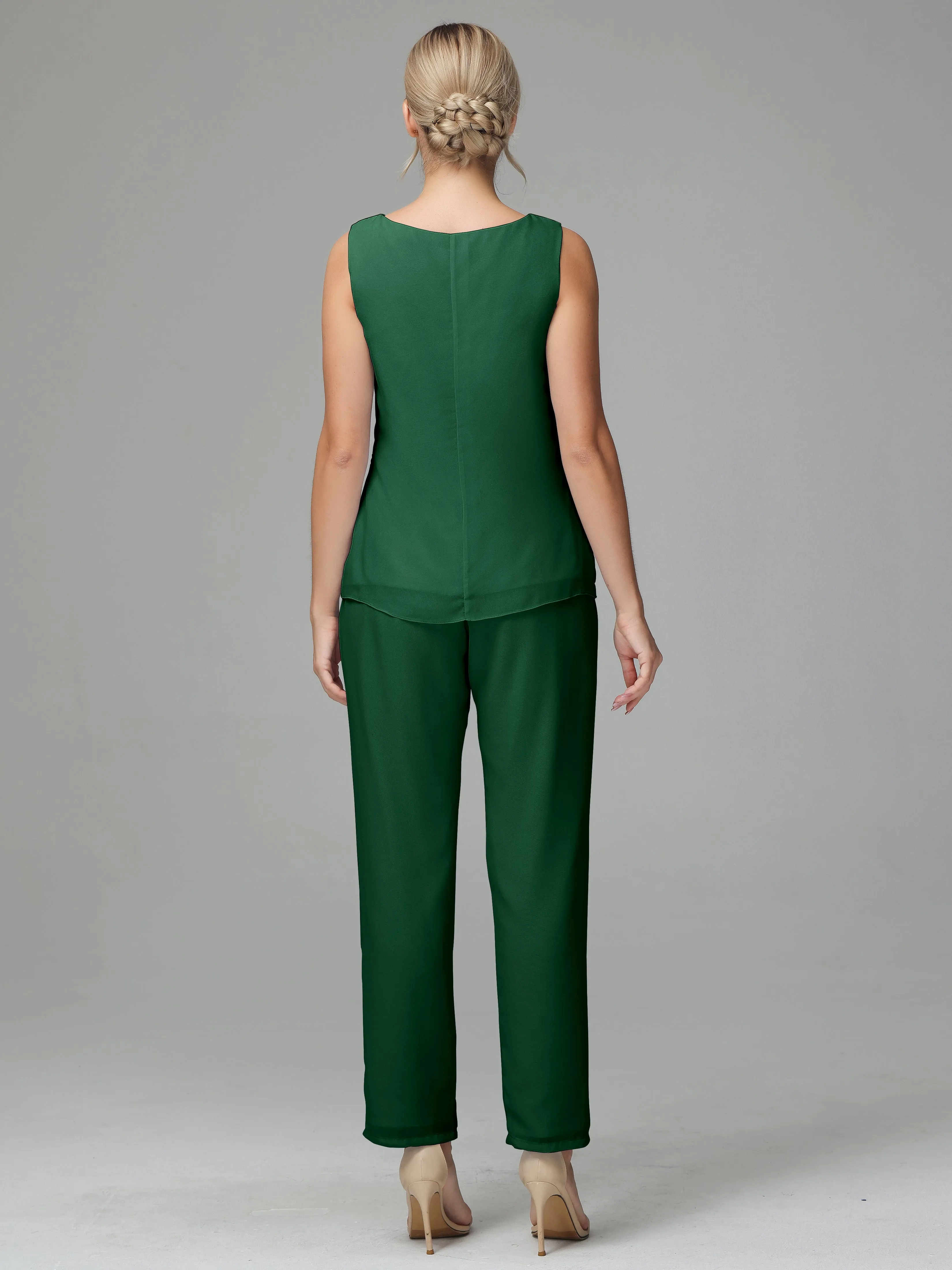 3 Pieces Chiffon Elegant Mother Of The Bride Dress Pants Suits