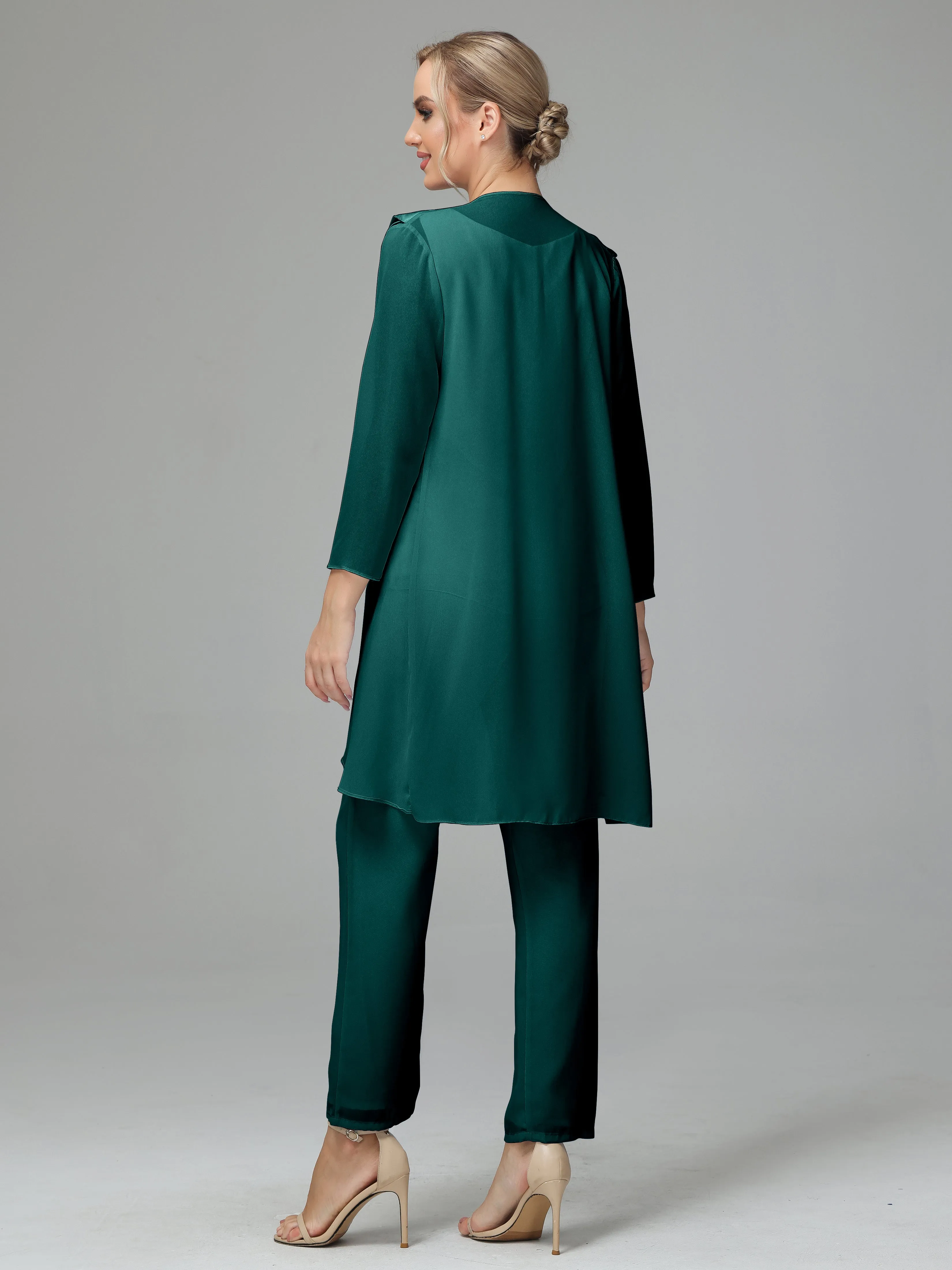 3 Pieces Chiffon Elegant Mother Of The Bride Dress Pants Suits